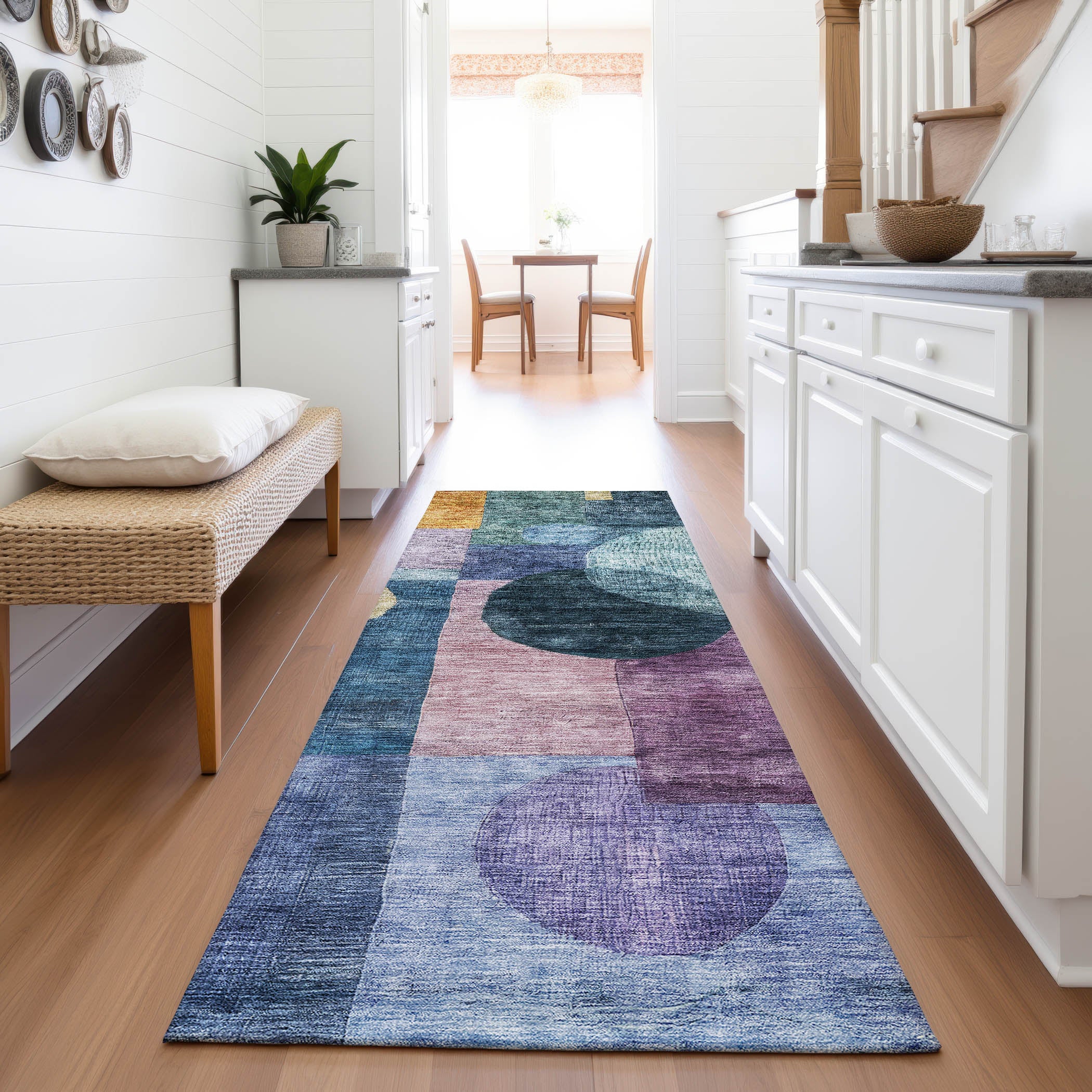 Lucerne Machine Washable Transitional Blue Rug 2'3" x 7'6" #shape_Runner