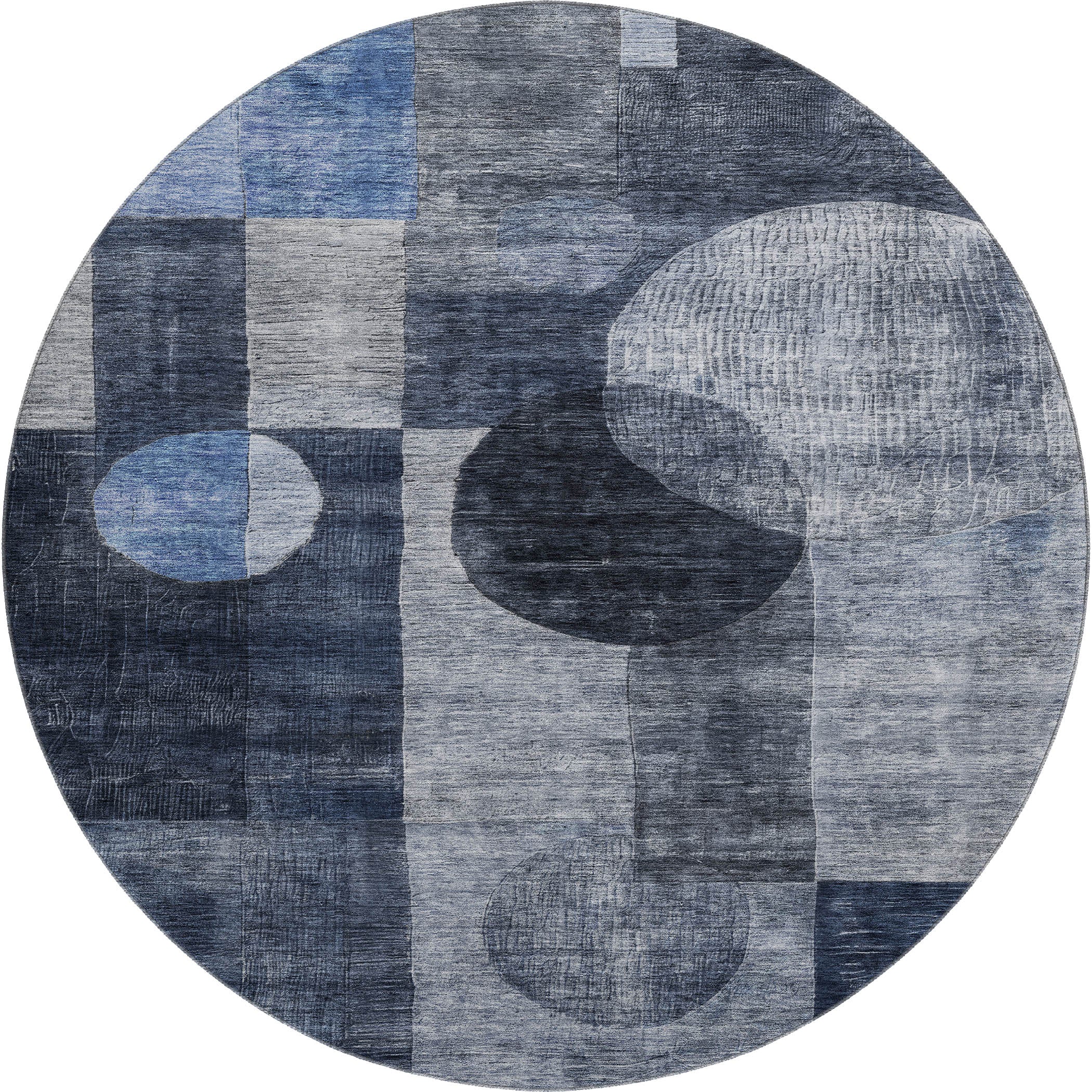 Lucerne Machine Washable Transitional Navy Blue Rug 8' x 8' #shape_Round