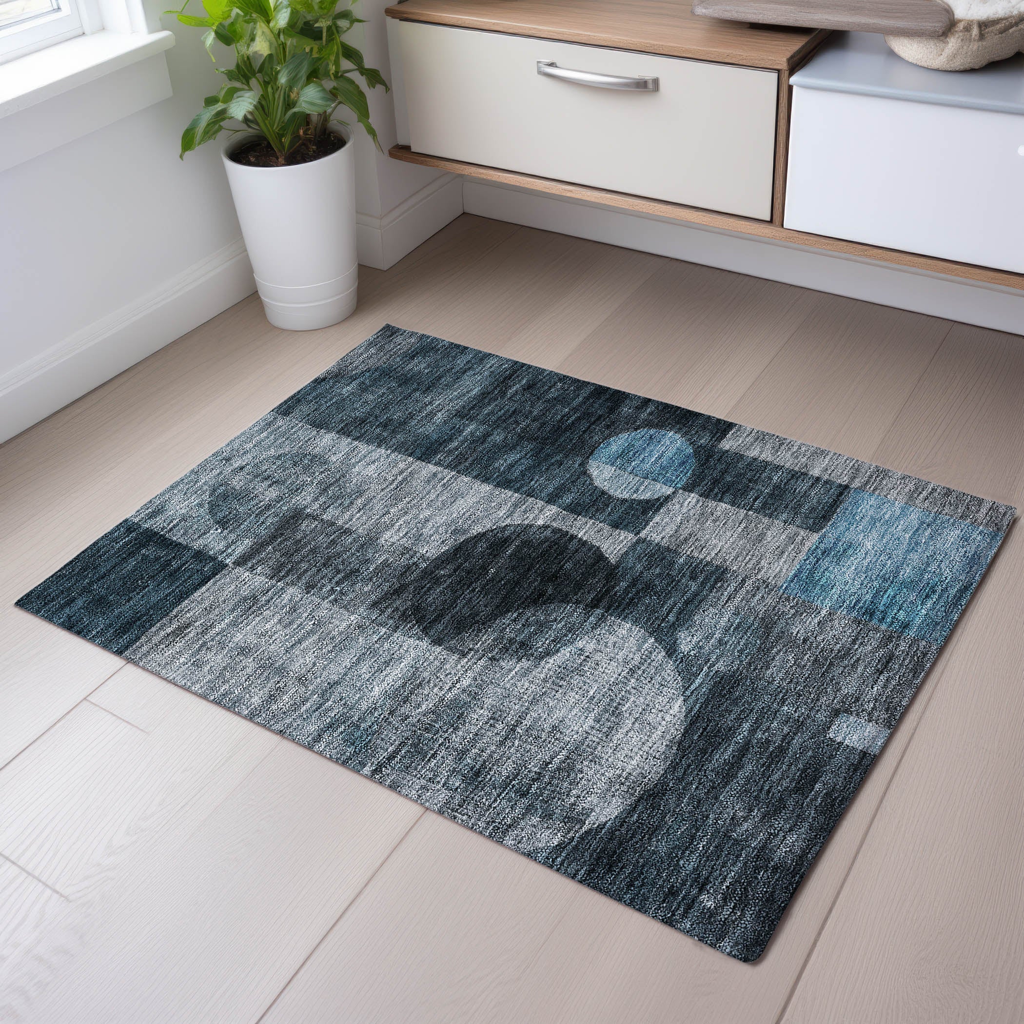 Lucerne Machine Washable Transitional Teal Rug 1'8" x 2'6" #shape_Rectangle
