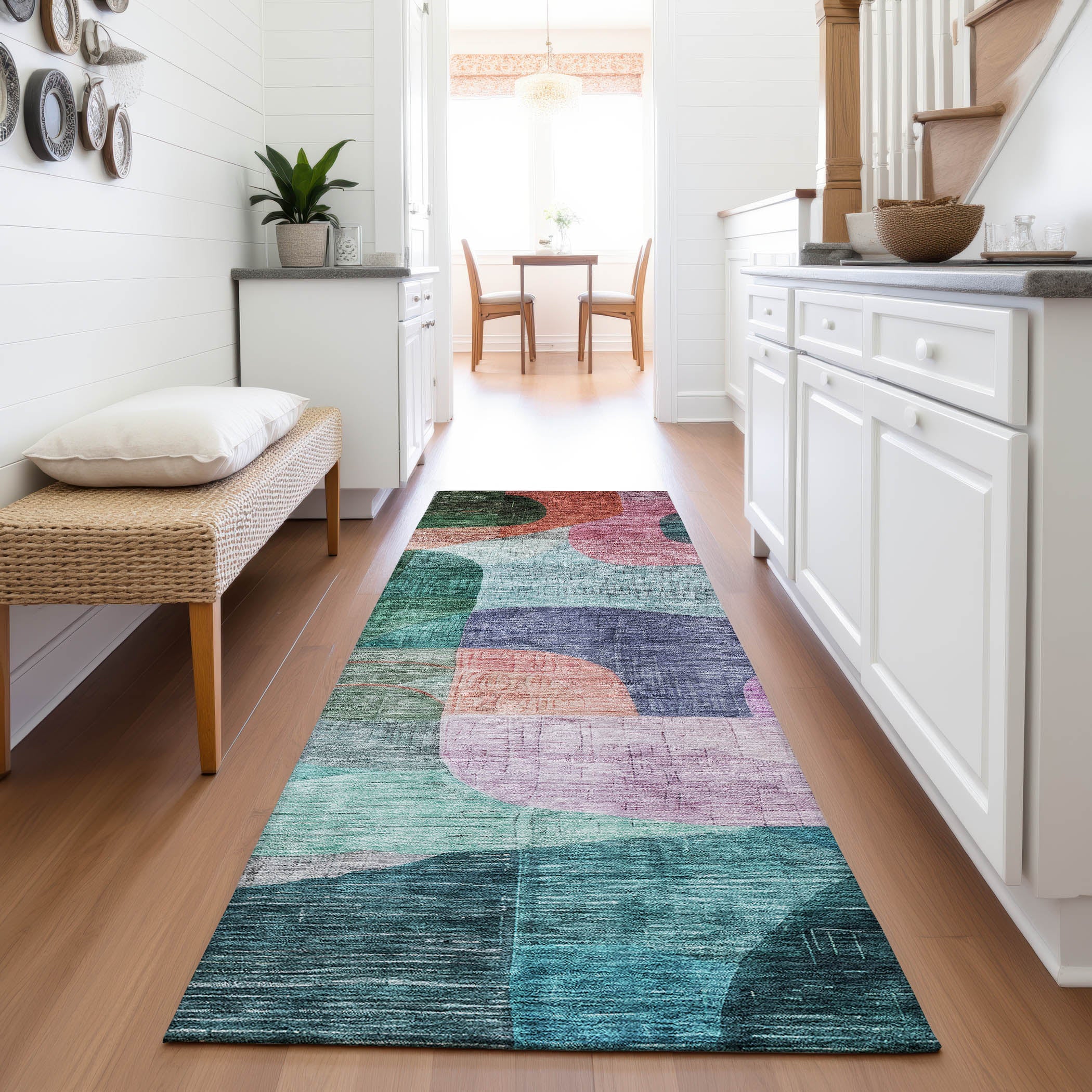 Nairobi Machine Washable Transitional Green Rug 2'3" x 7'6" #shape_Runner