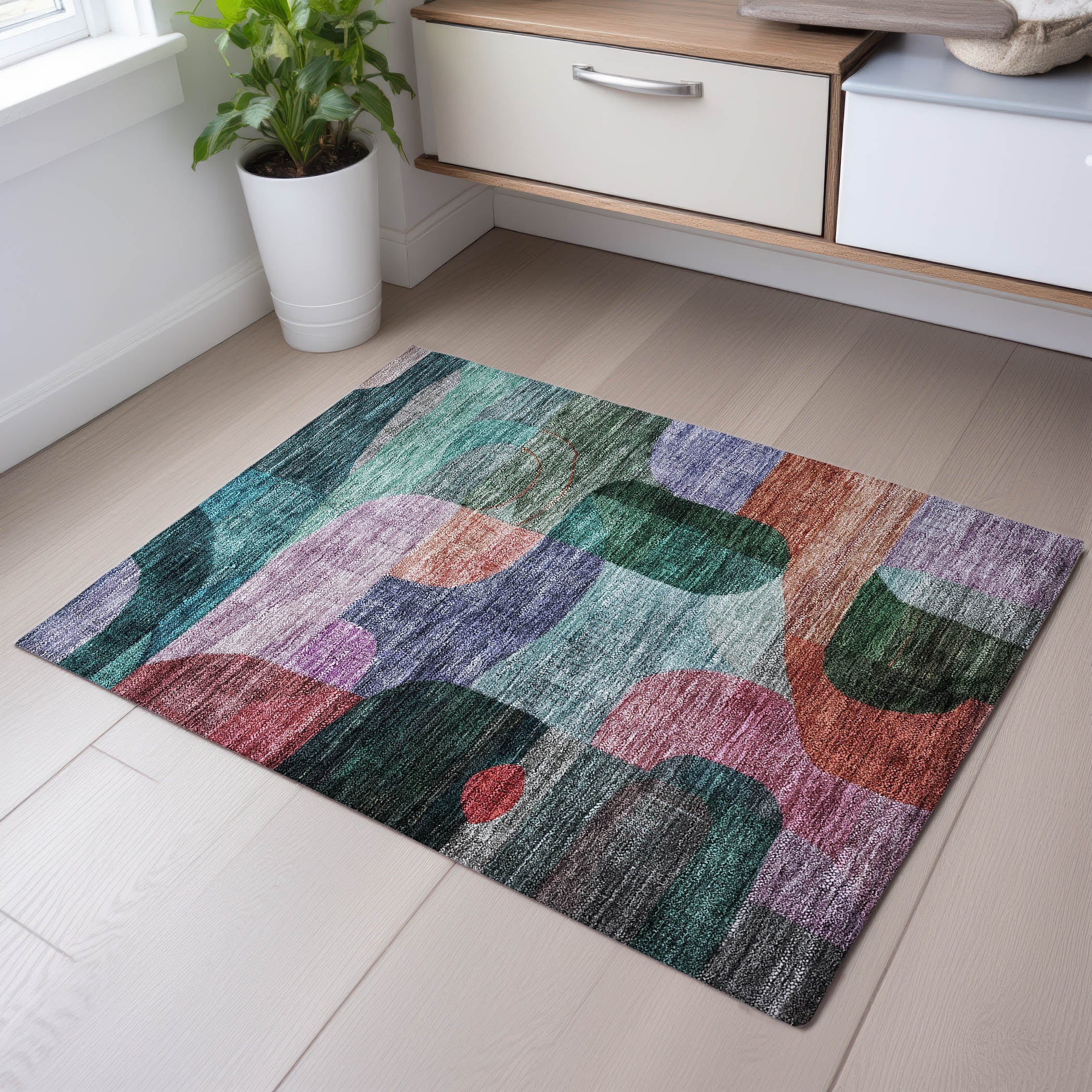 Nairobi Machine Washable Transitional Green Rug 1'8" x 2'6" #shape_Rectangle