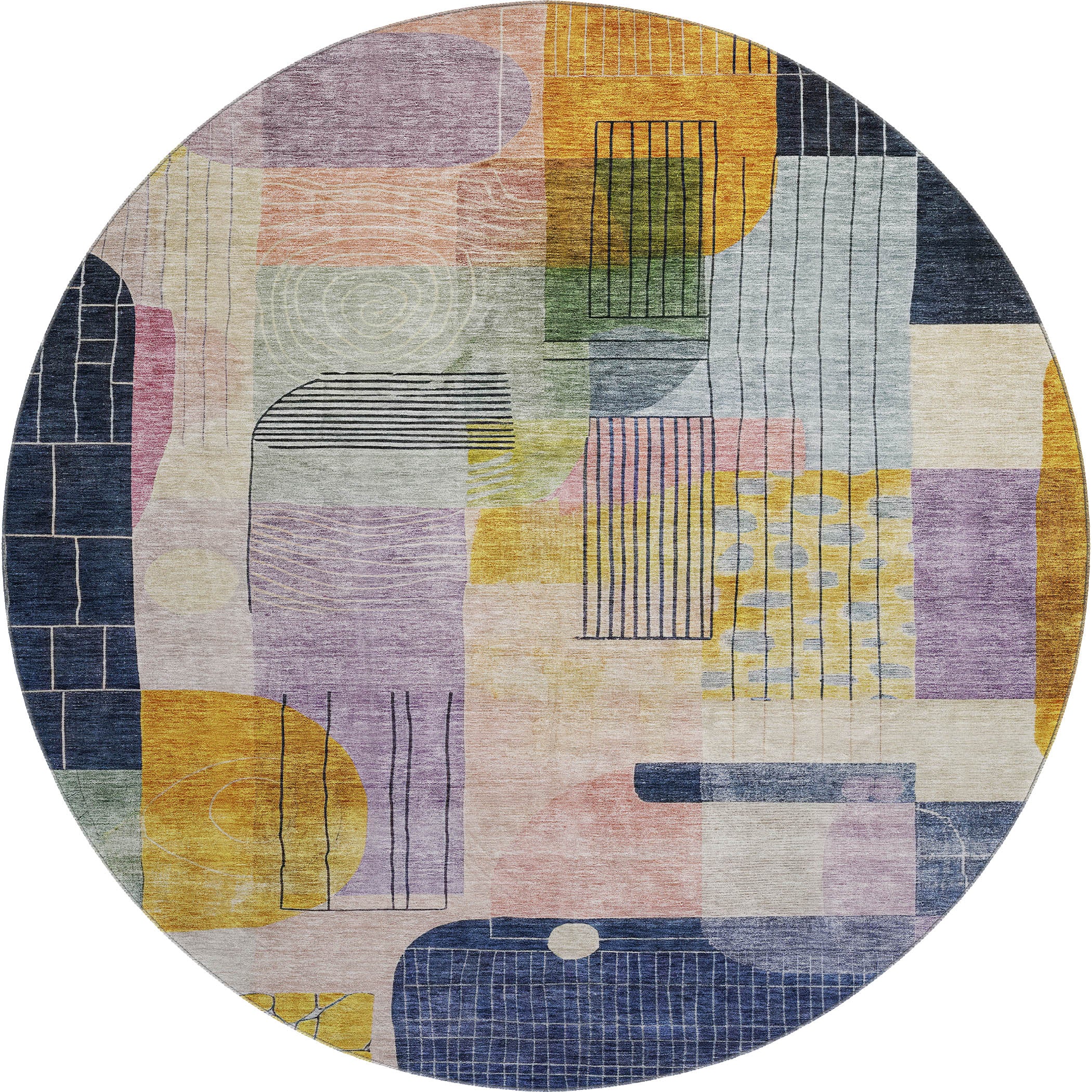 Santorini Machine Washable Transitional Plum Purple Rug 8' x 8' #shape_Round