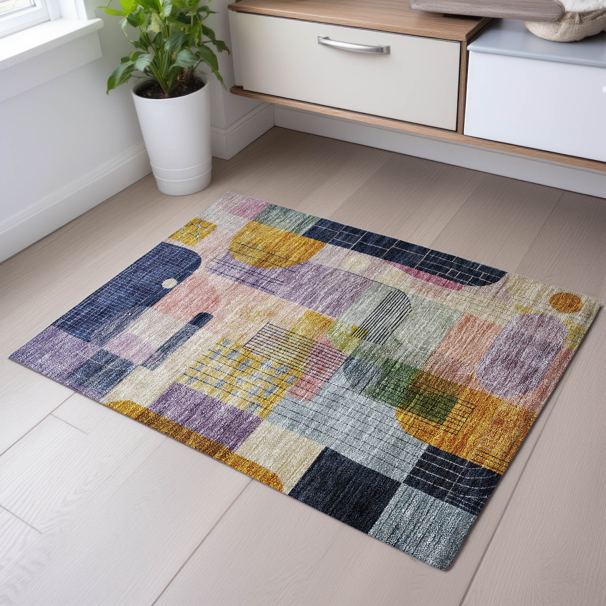 Santorini Machine Washable Transitional Plum Purple Rug 1'8" x 2'6" #shape_Rectangle