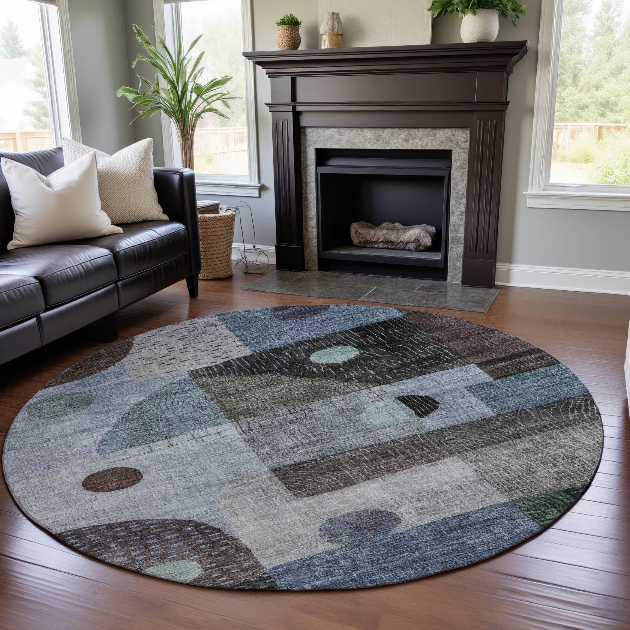 Sintra Machine Washable Transitional Blue Rug 8' x 8' #shape_Round