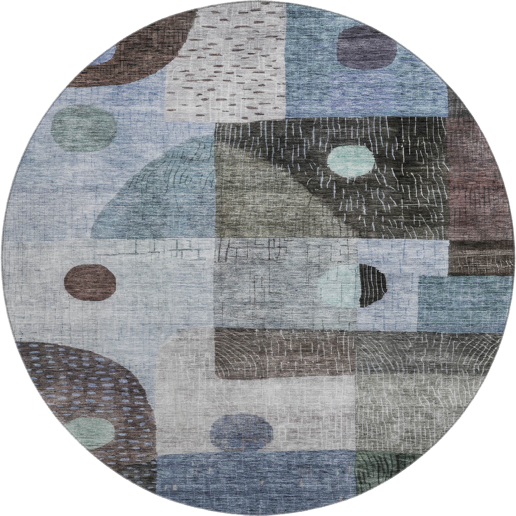 Sintra Machine Washable Transitional Blue Rug 8' x 8' #shape_Round