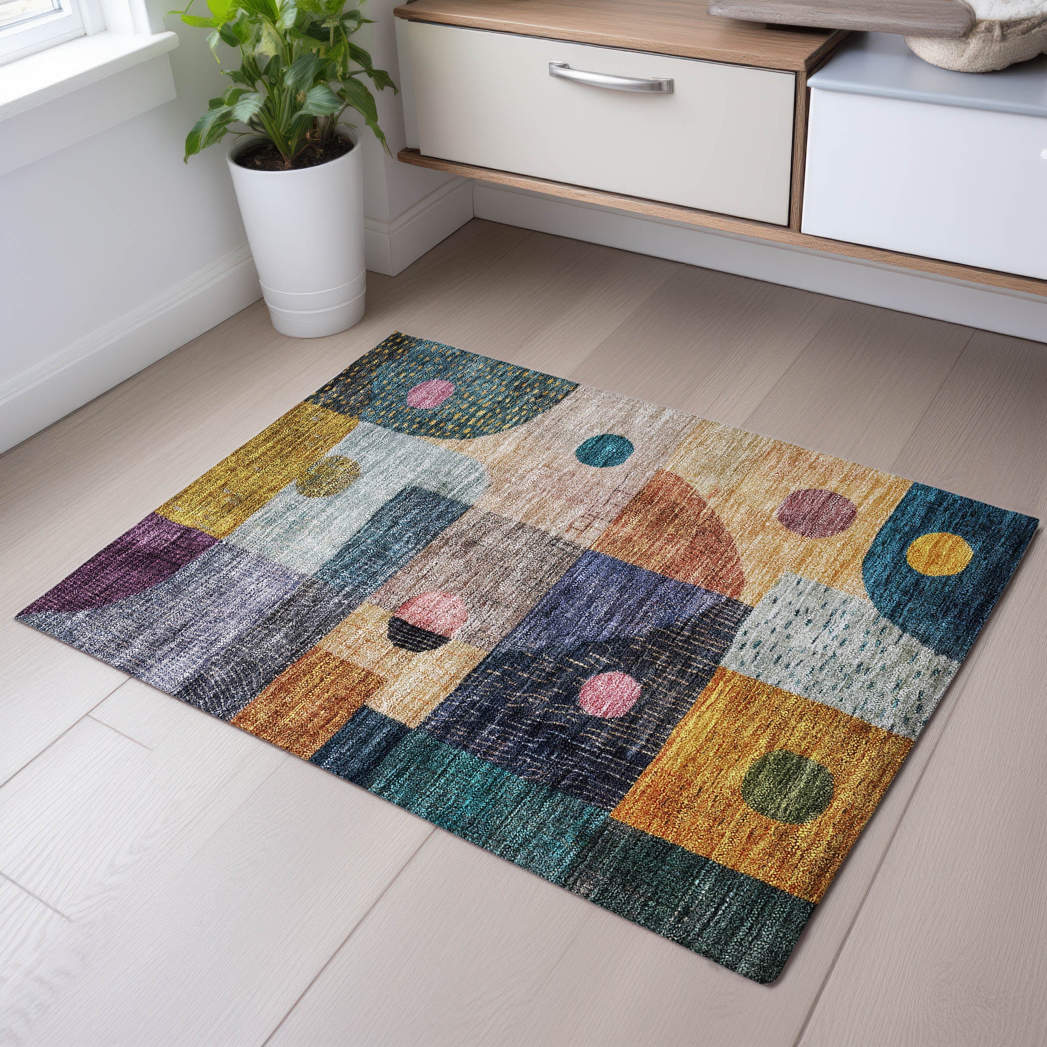 Sintra Machine Washable Transitional Green Rug 1'8" x 2'6" #shape_Rectangle