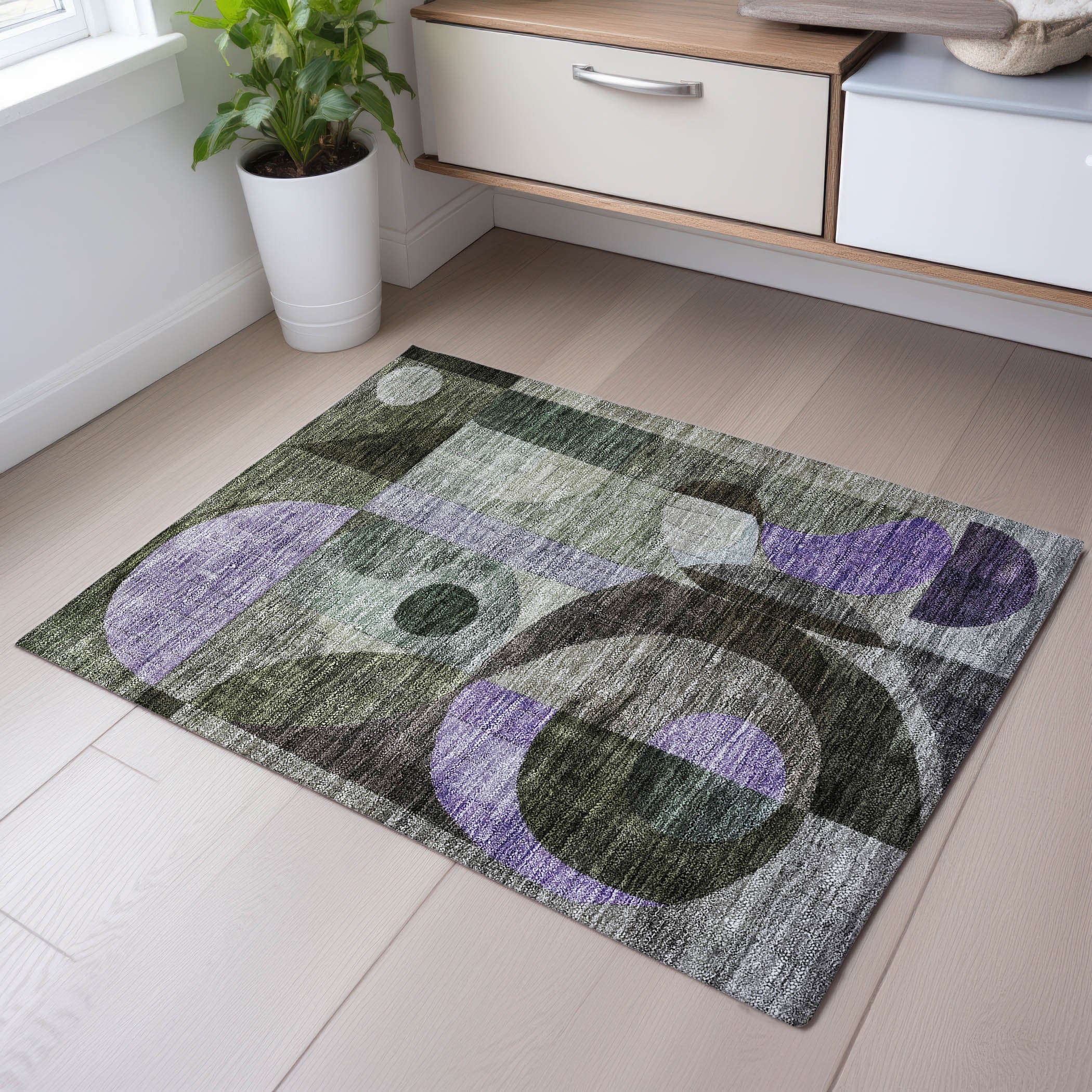 Sintra Machine Washable Transitional Olive Green Rug 1'8" x 2'6" #shape_Rectangle