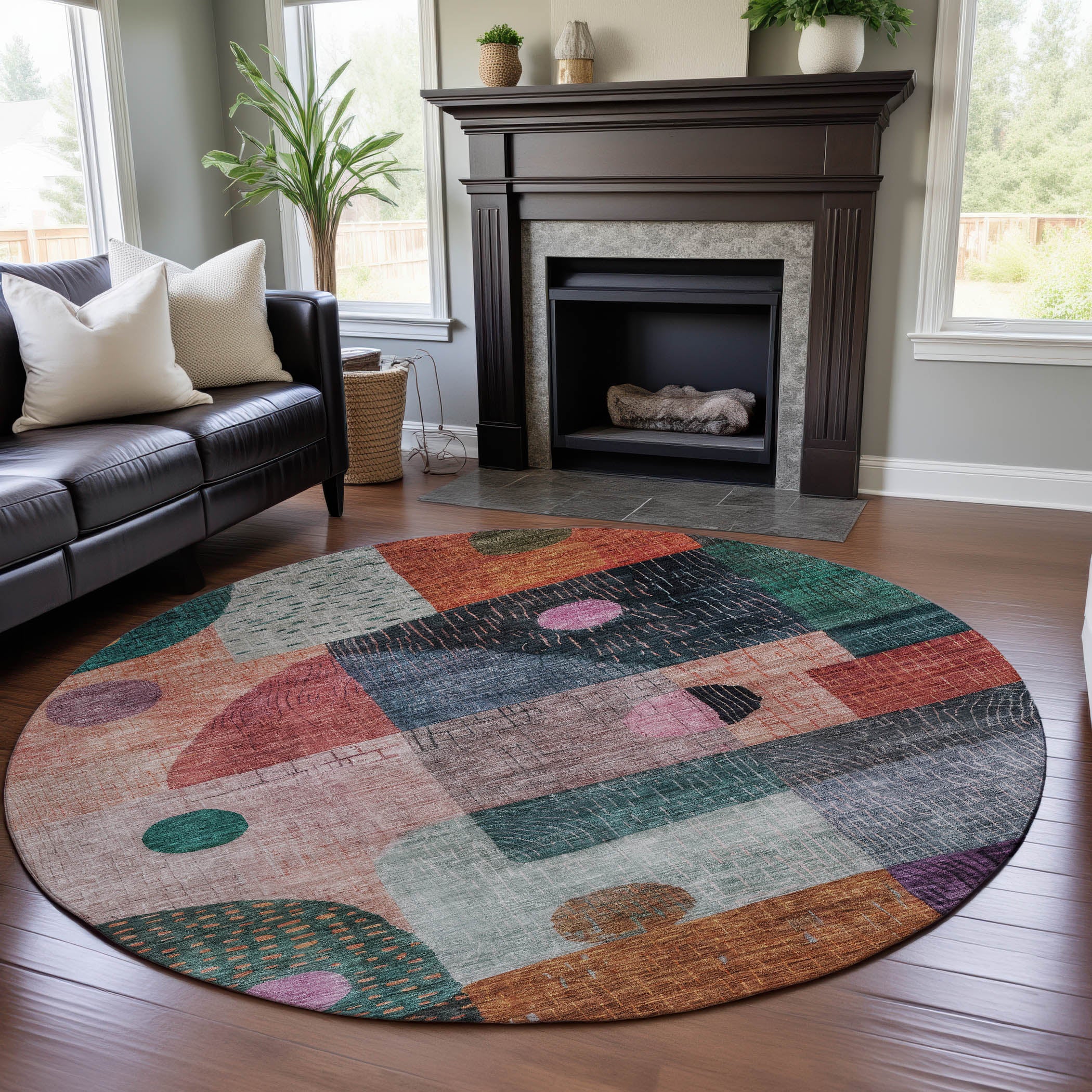 Sintra Machine Washable Transitional Orange Rug 8' x 8' #shape_Round