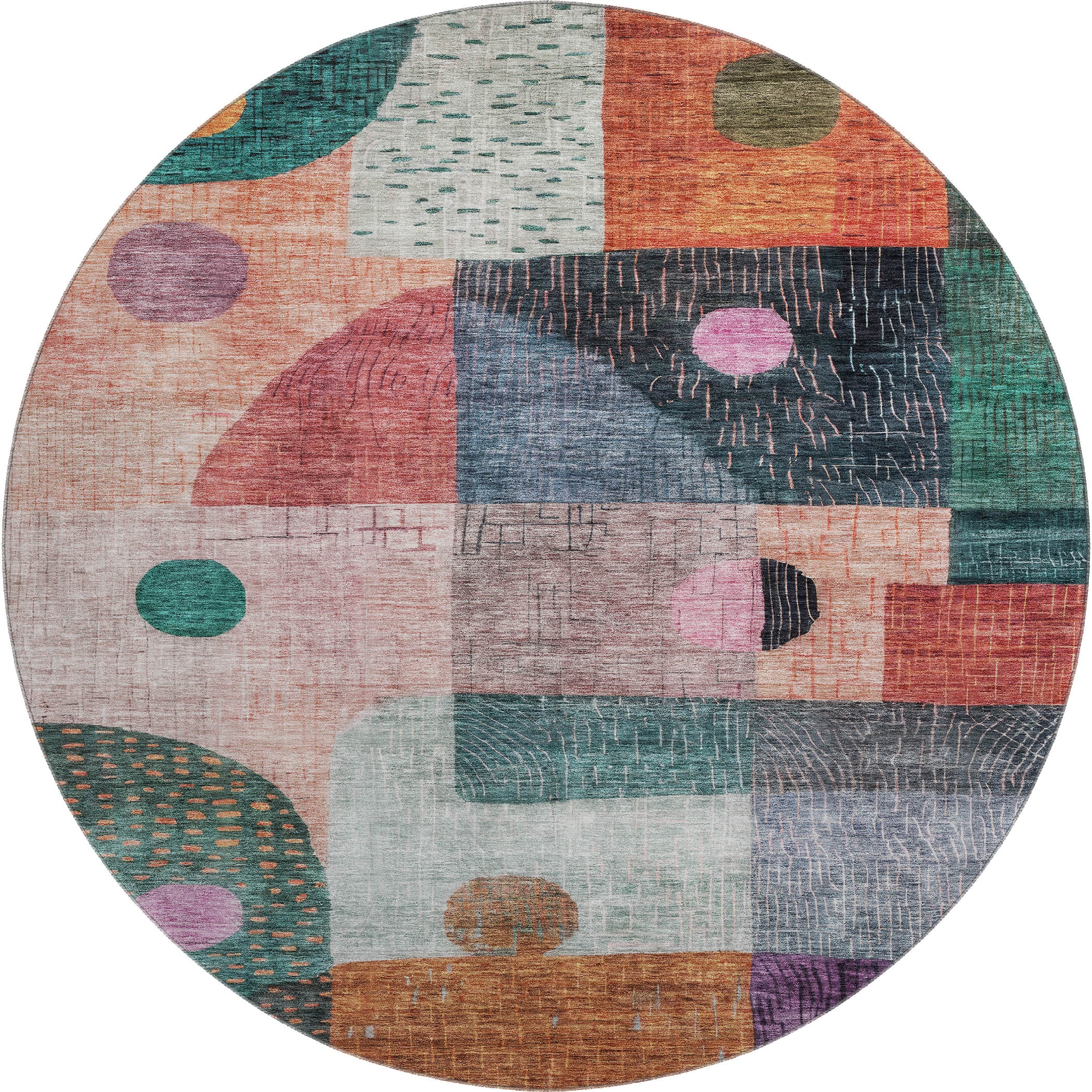 Sintra Machine Washable Transitional Orange Rug 8' x 8' #shape_Round