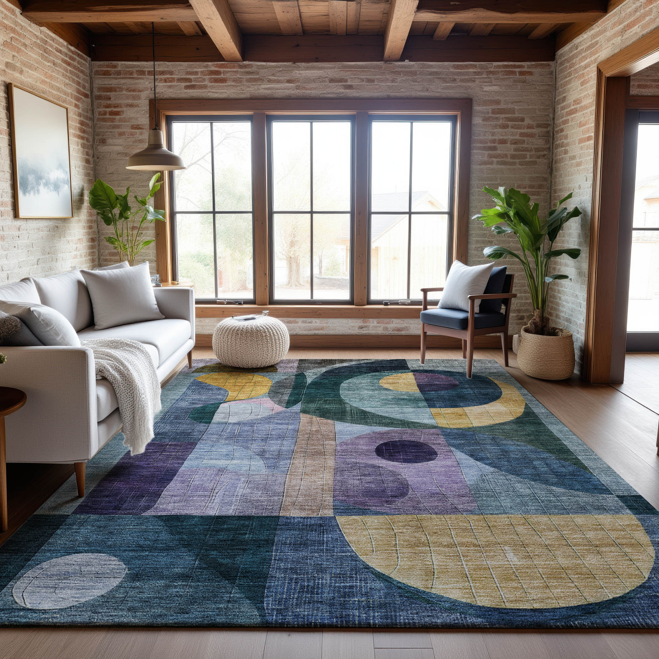 Montevideo Machine Washable Transitional Blue Rug 2'6" x 3'10" #shape_Rectangle