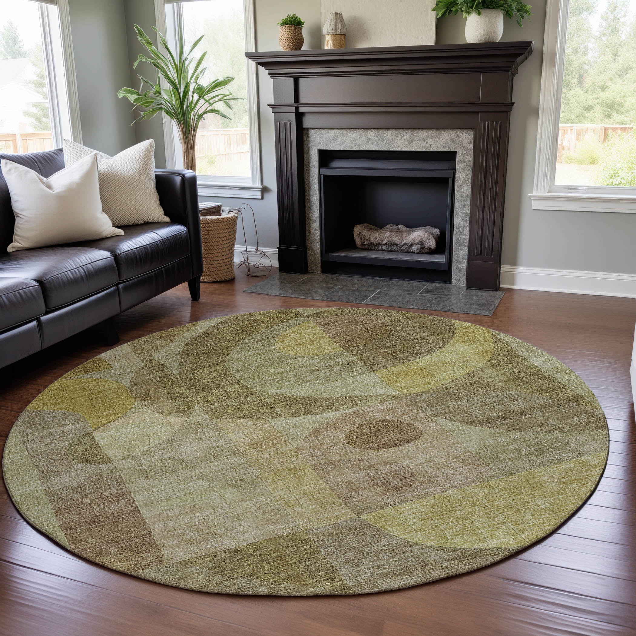 Montevideo Machine Washable Transitional Wheat Gold Rug 8' x 8' #shape_Round
