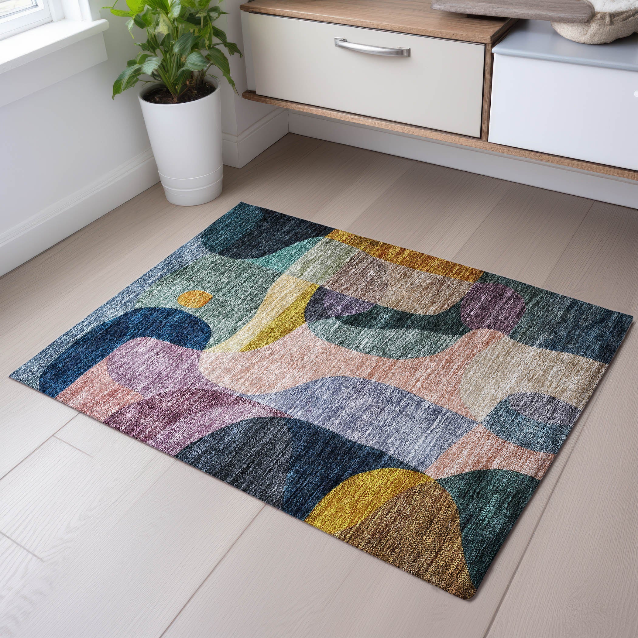 Seoul Machine Washable Transitional Green Rug 1'8" x 2'6" #shape_Rectangle