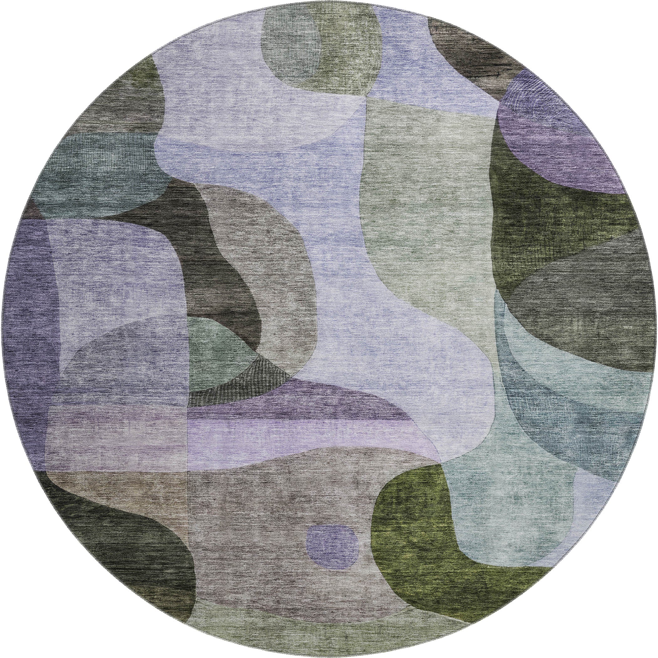 Seoul Machine Washable Transitional Olive Green Rug 8' x 8' #shape_Round