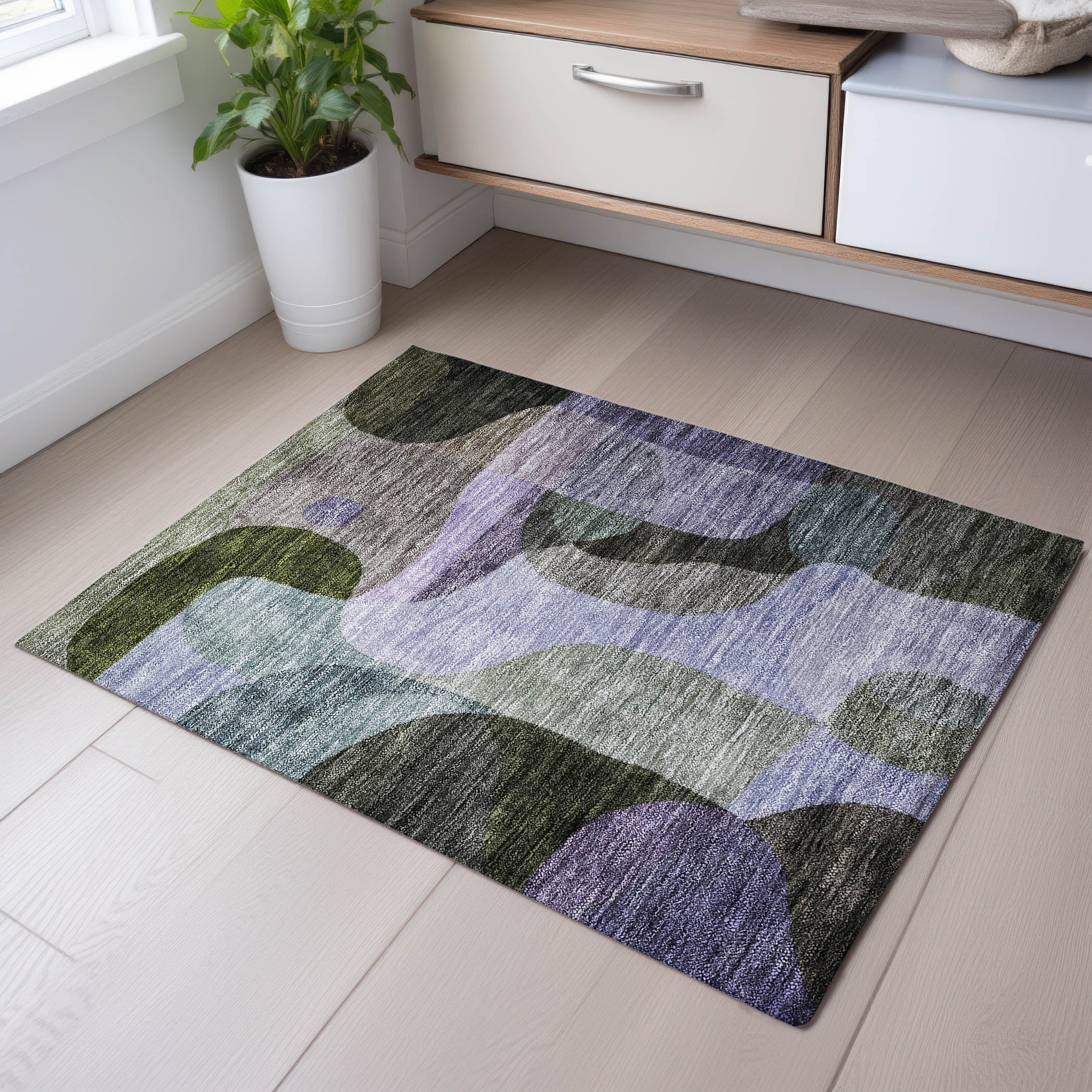 Seoul Machine Washable Transitional Olive Green Rug 1'8" x 2'6" #shape_Rectangle