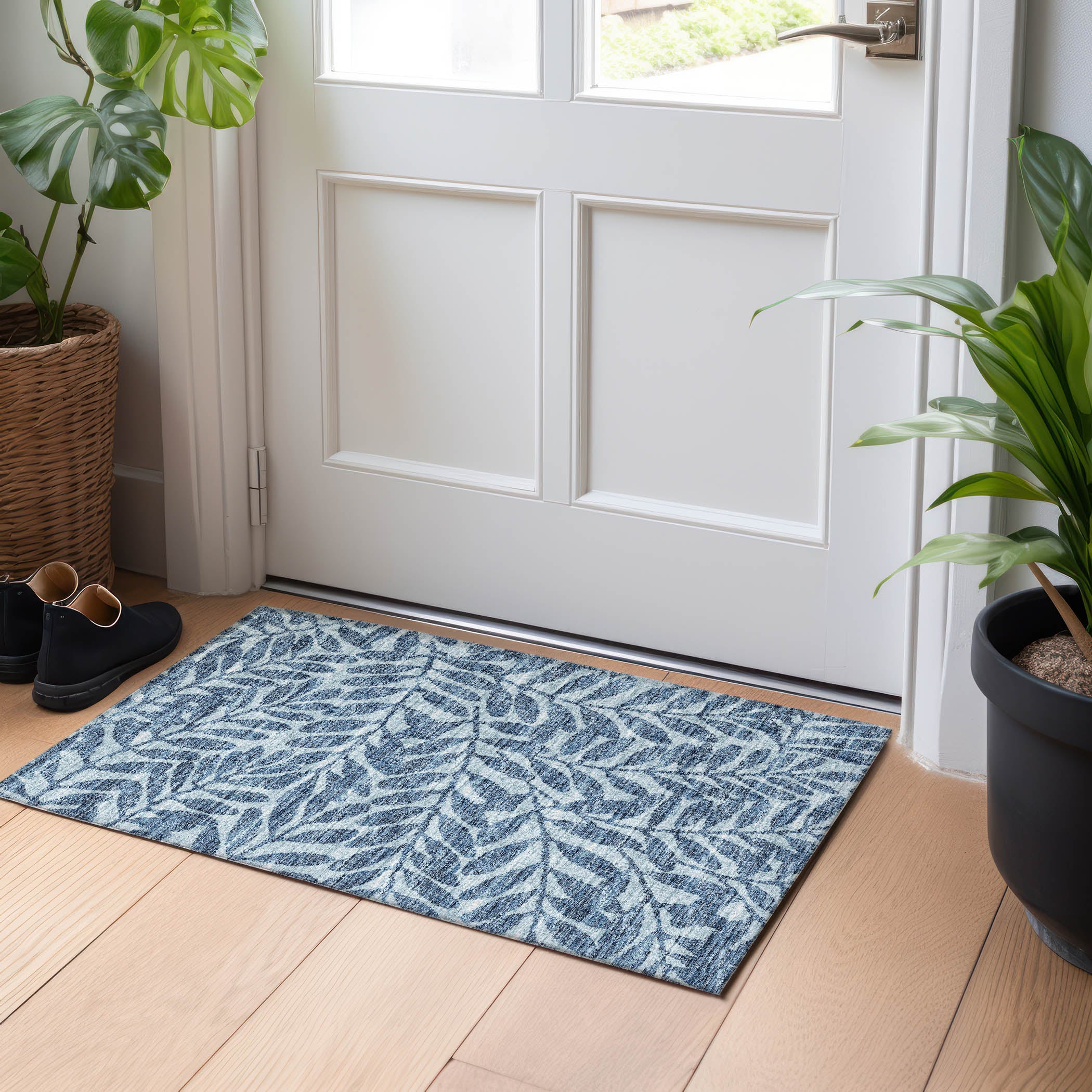 Hoi An Machine Washable Transitional Blue Rug 1'8" x 2'6" #shape_Rectangle