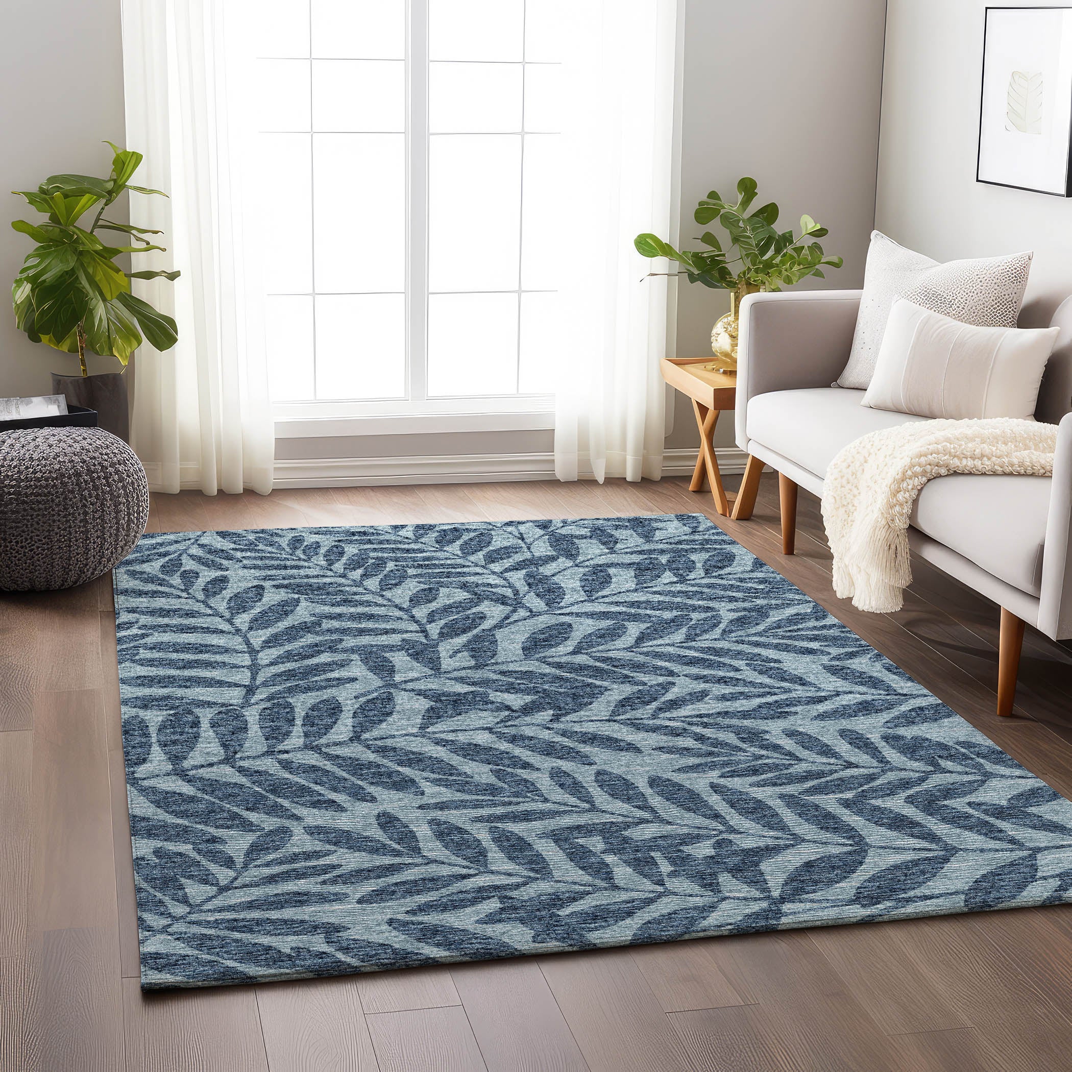 Hoi An Machine Washable Transitional Blue Rug 2'6" x 3'10" #shape_Rectangle