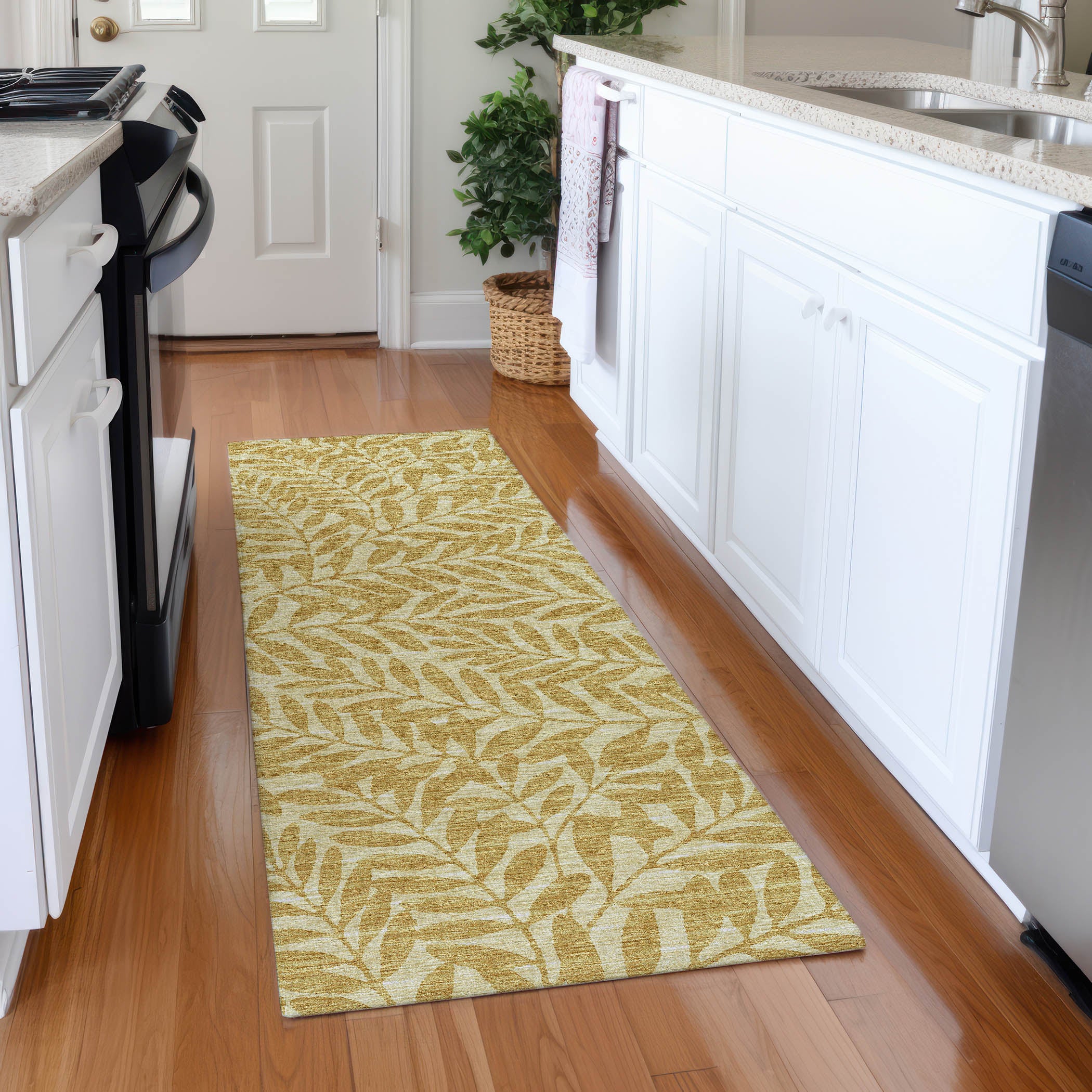 Hoi An Machine Washable Transitional Gilded Yellow Rug 2'3" x 7'6" #shape_Runner