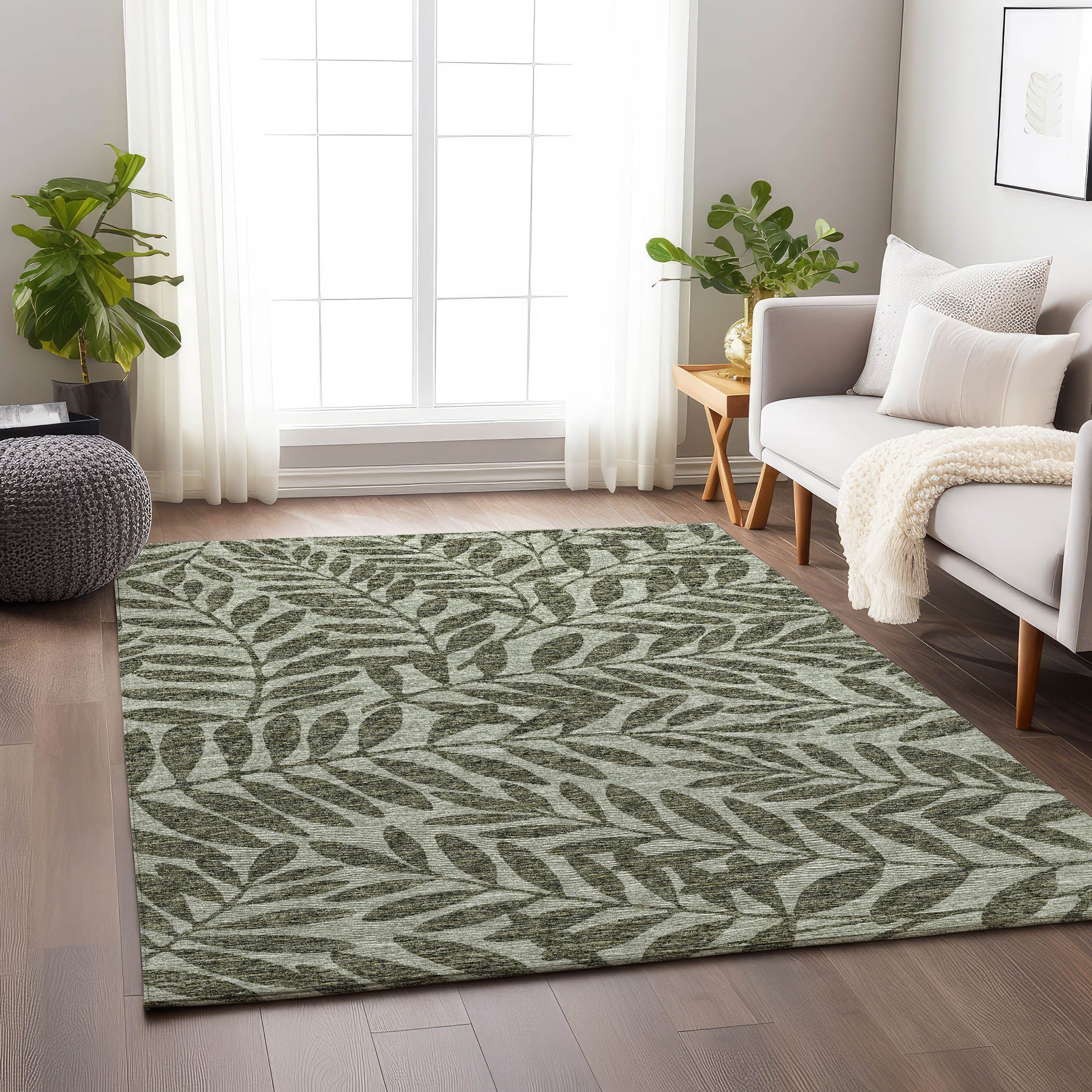Hoi An Machine Washable Transitional Green Rug 2'6" x 3'10" #shape_Rectangle