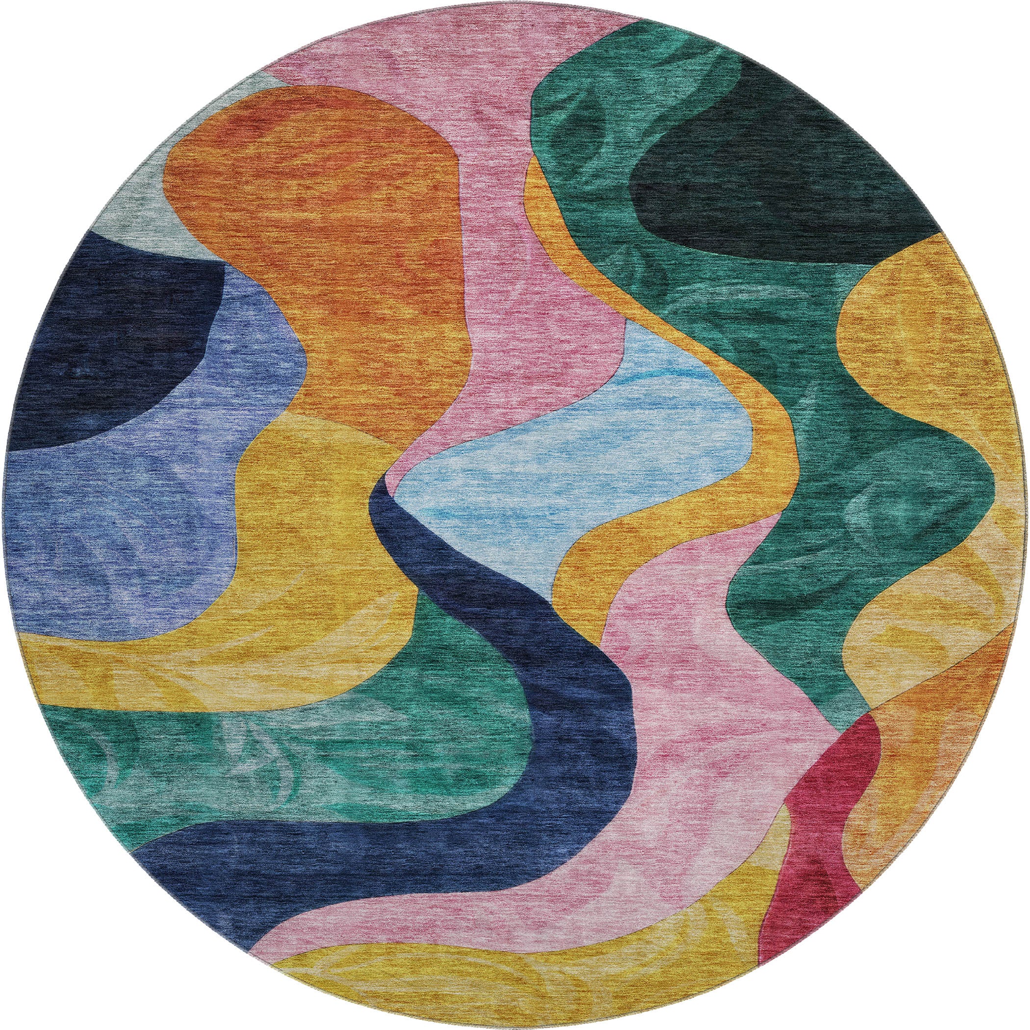 Rome Machine Washable Transitional Green Rug 8' x 8' #shape_Round