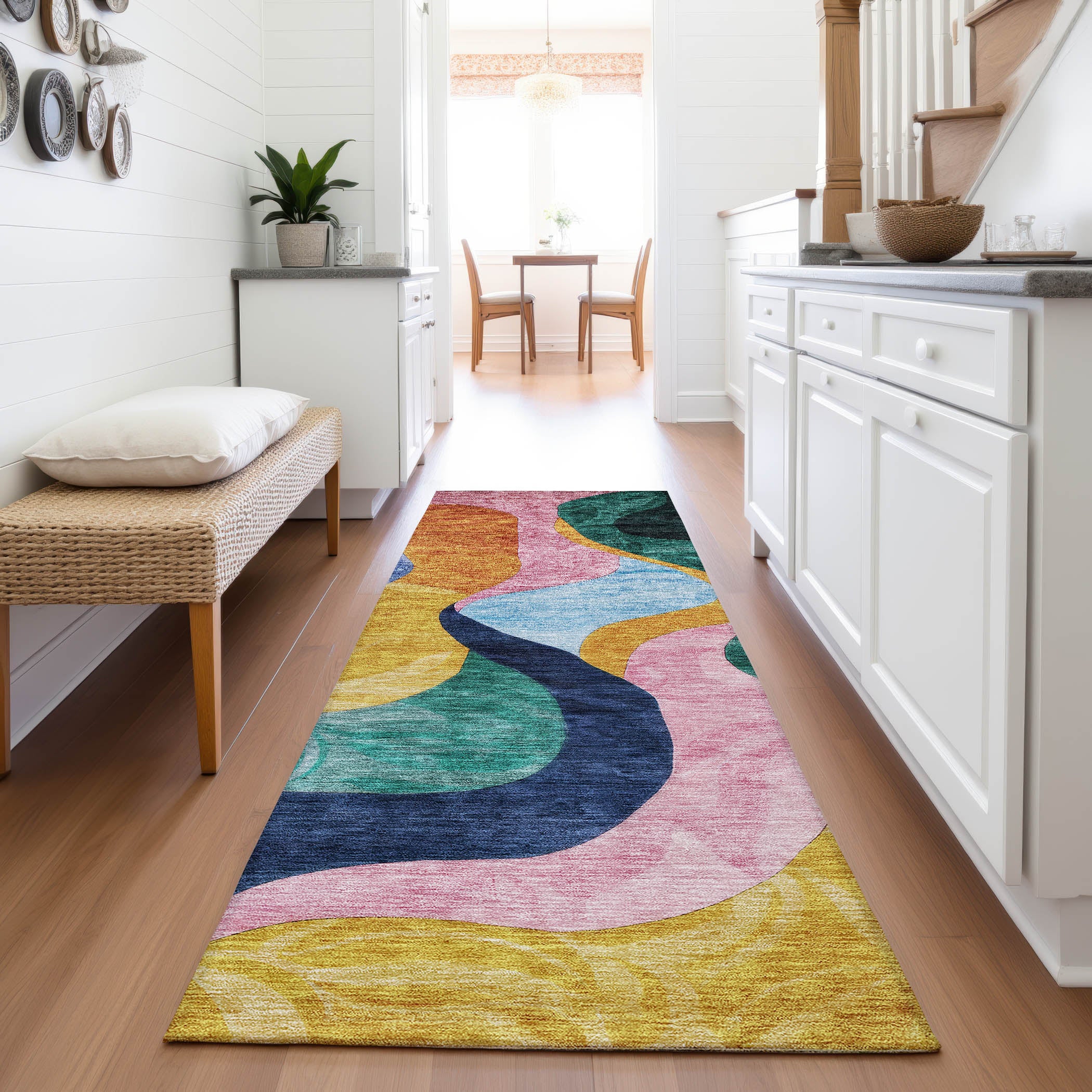 Rome Machine Washable Transitional Green Rug 2'3" x 7'6" #shape_Runner