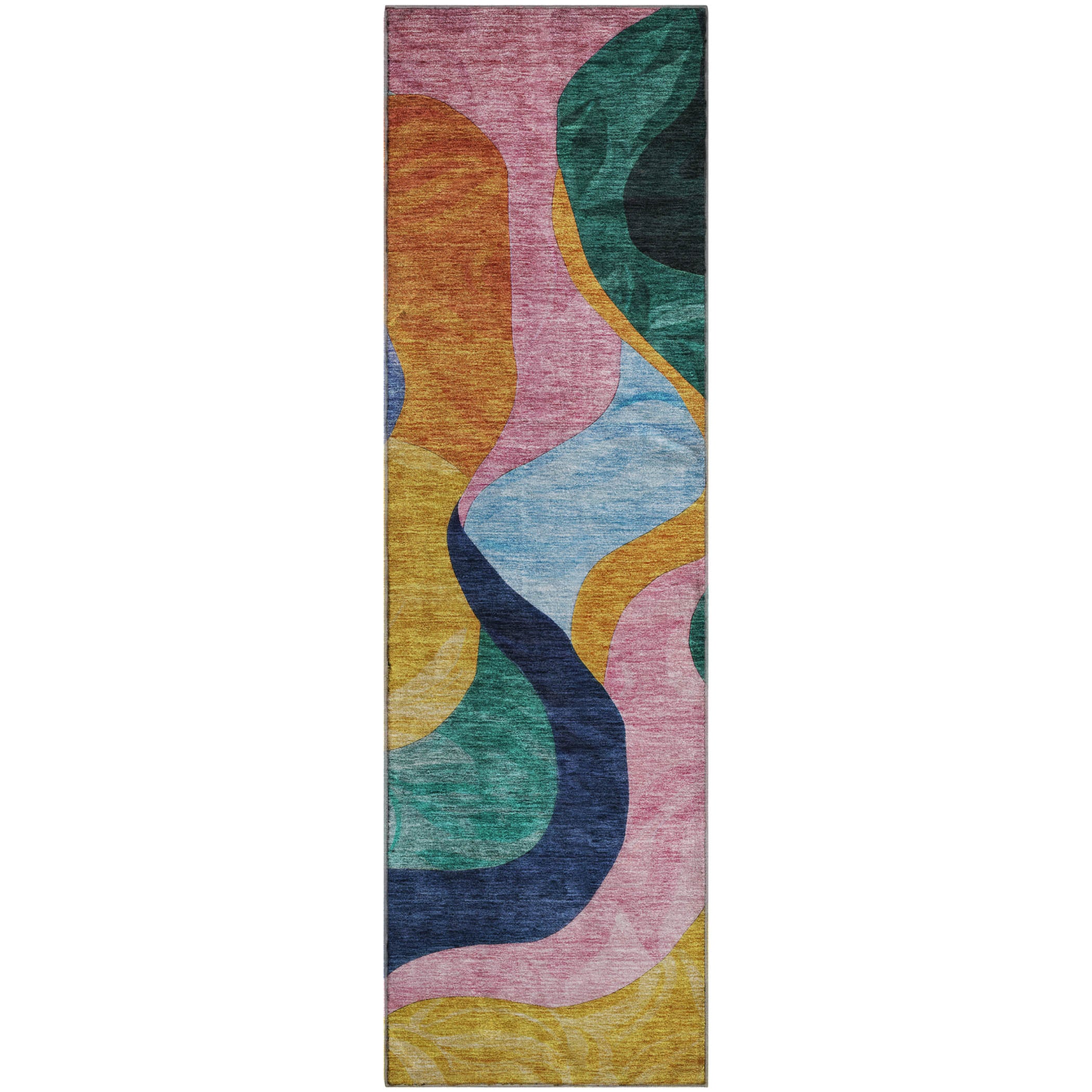 Rome Machine Washable Transitional Green Rug 2'3" x 7'6" #shape_Runner