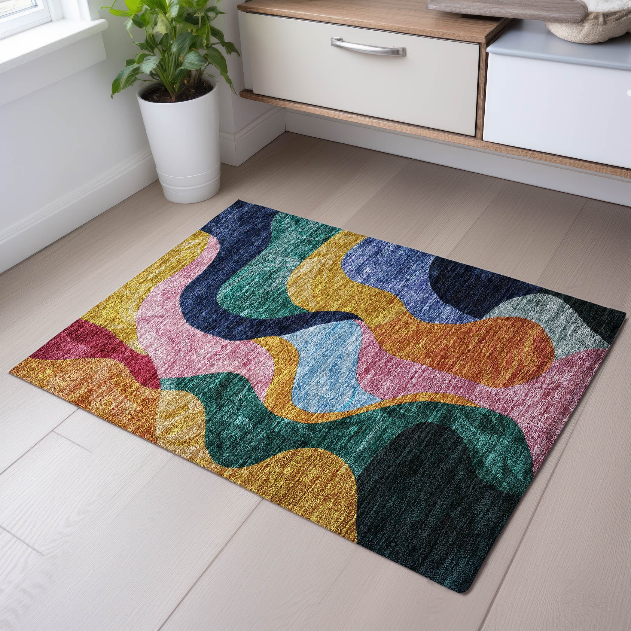 Rome Machine Washable Transitional Green Rug 1'8" x 2'6" #shape_Rectangle