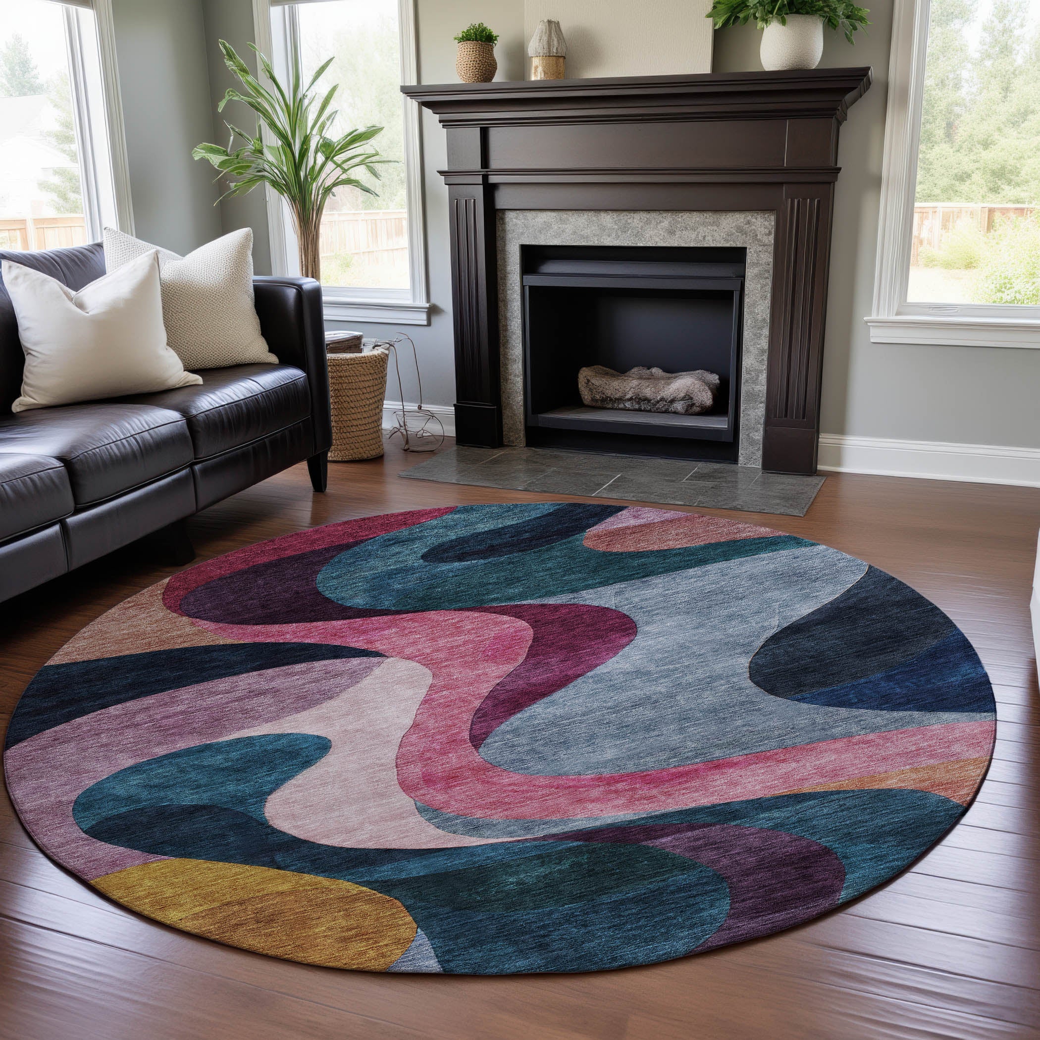Tallinn Machine Washable Transitional Green Rug 8' x 8' #shape_Round