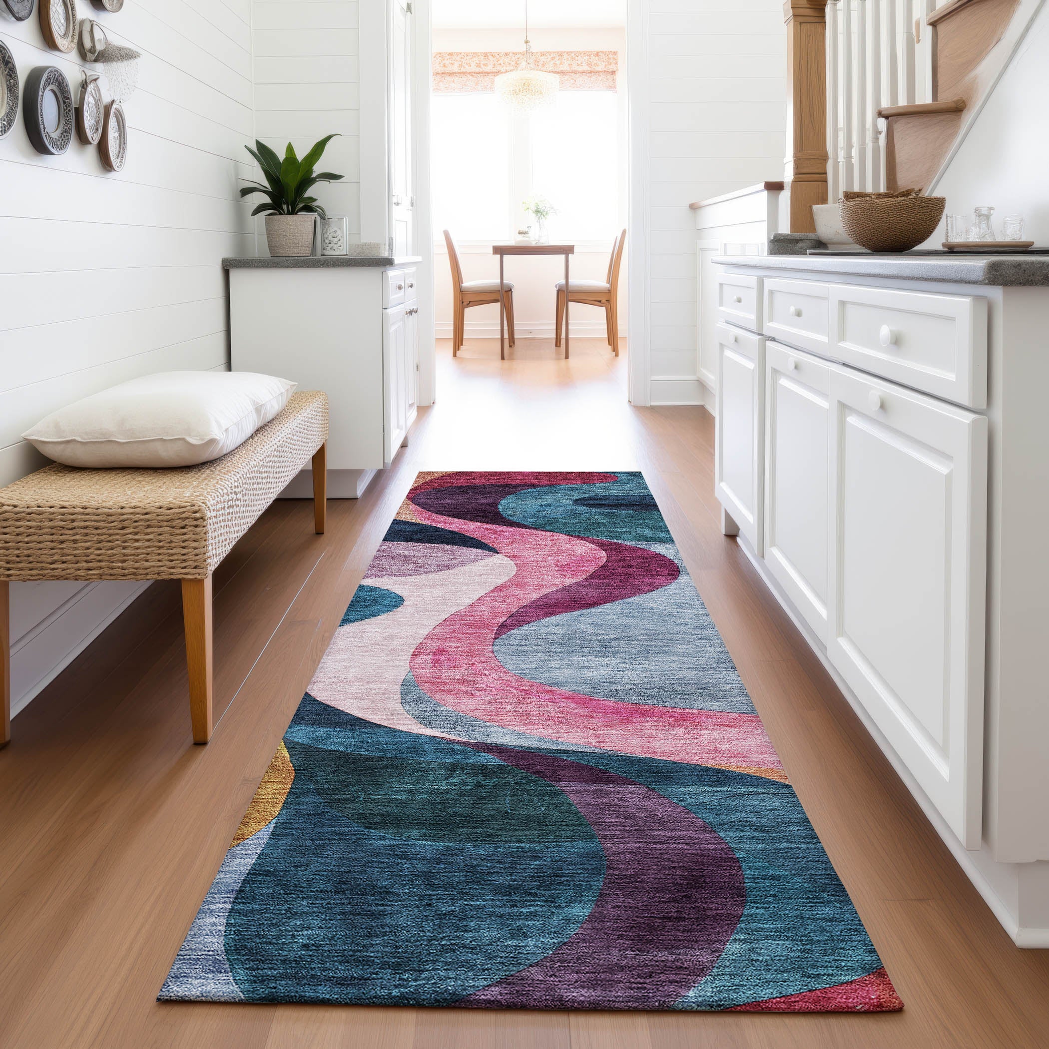 Tallinn Machine Washable Transitional Green Rug 2'3" x 7'6" #shape_Runner