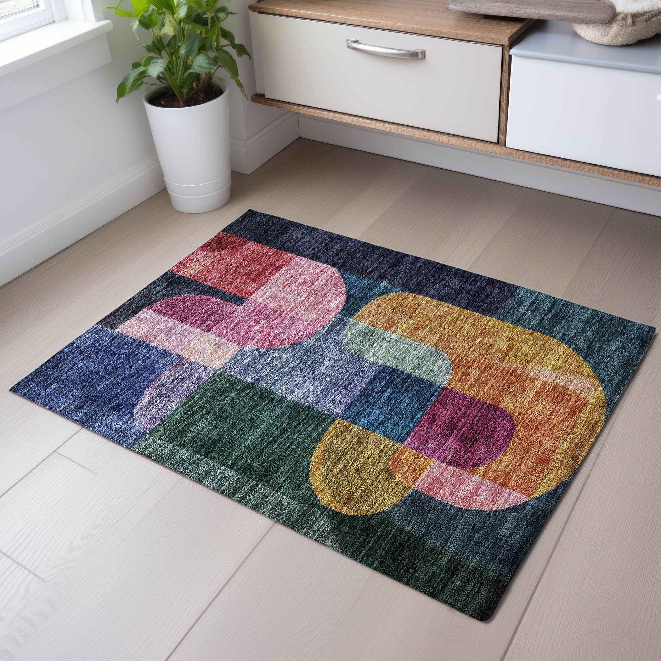 Colombo Machine Washable Transitional Green Rug 1'8" x 2'6" #shape_Rectangle