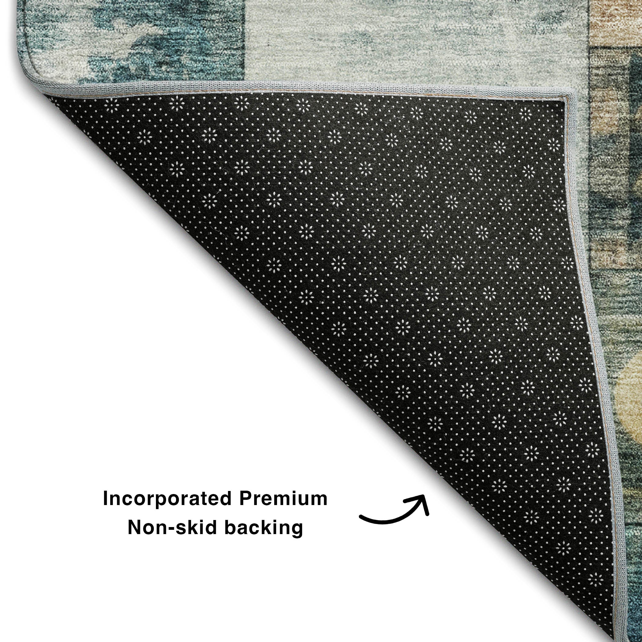Bern Machine Washable Transitional Teal Rug 1'8" x 2'6" #shape_Rectangle