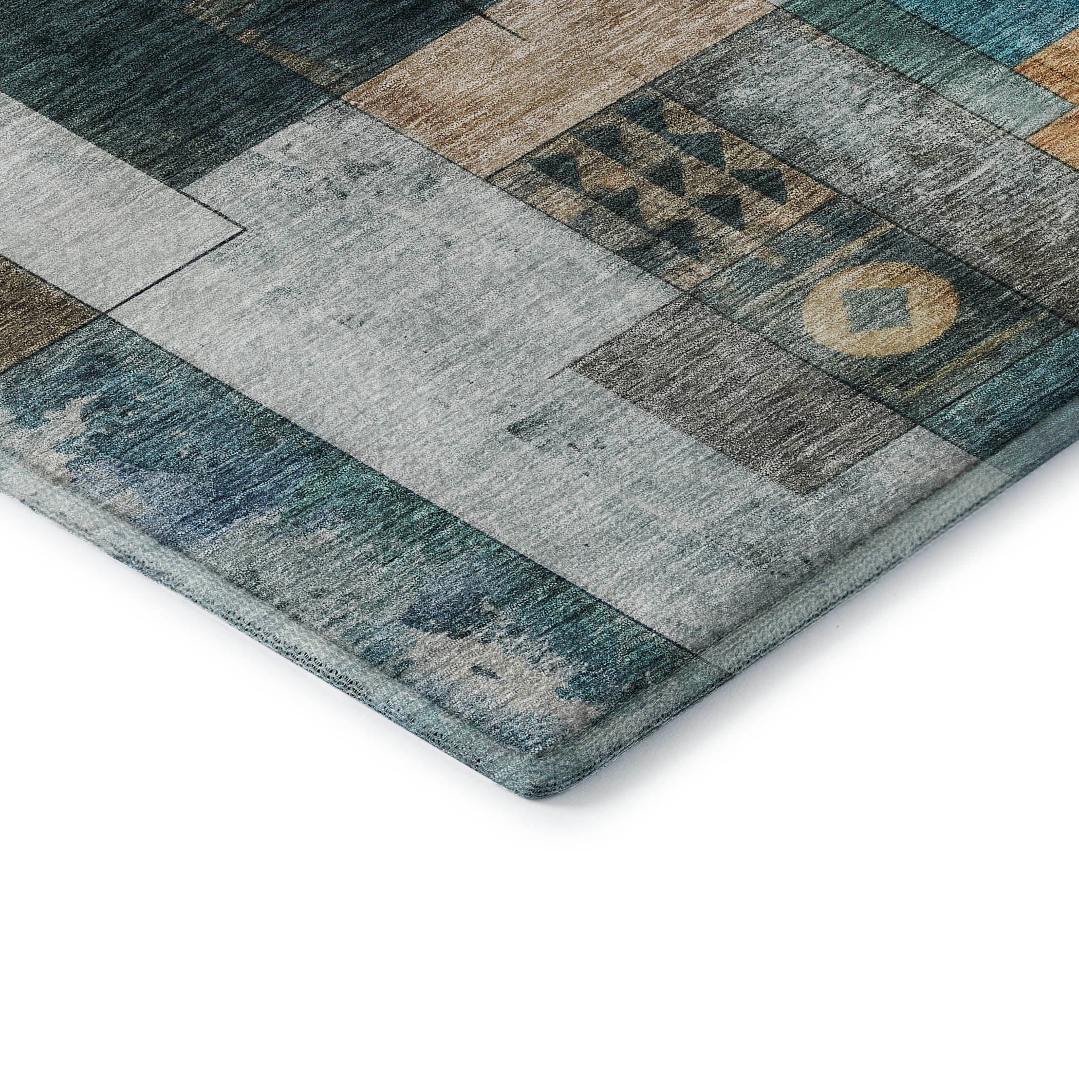Bern Machine Washable Transitional Teal Rug 1'8" x 2'6" #shape_Rectangle
