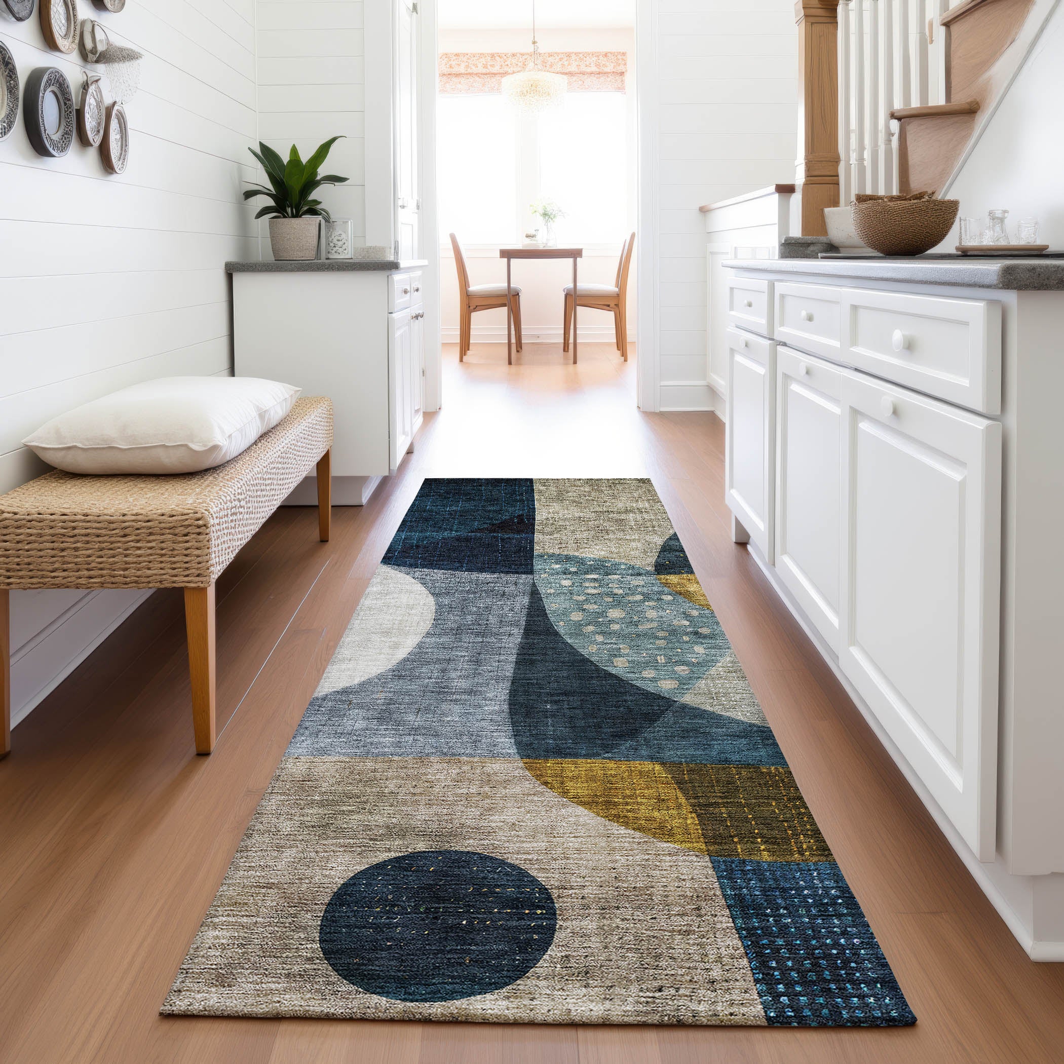 Mostar Machine Washable Transitional Blue Rug 2'3" x 7'6" #shape_Runner