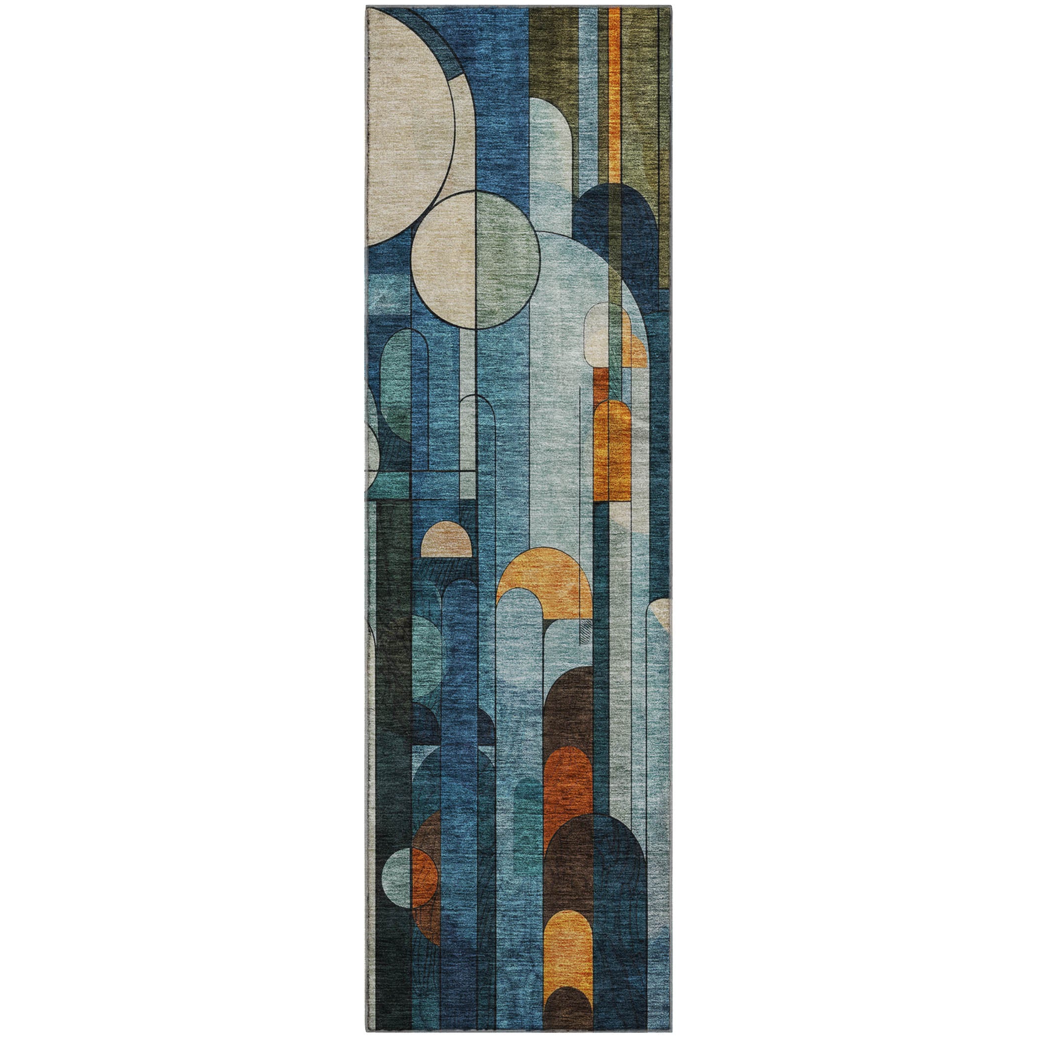 Queenstown Machine Washable Transitional Blue Rug 2'3" x 7'6" #shape_Runner