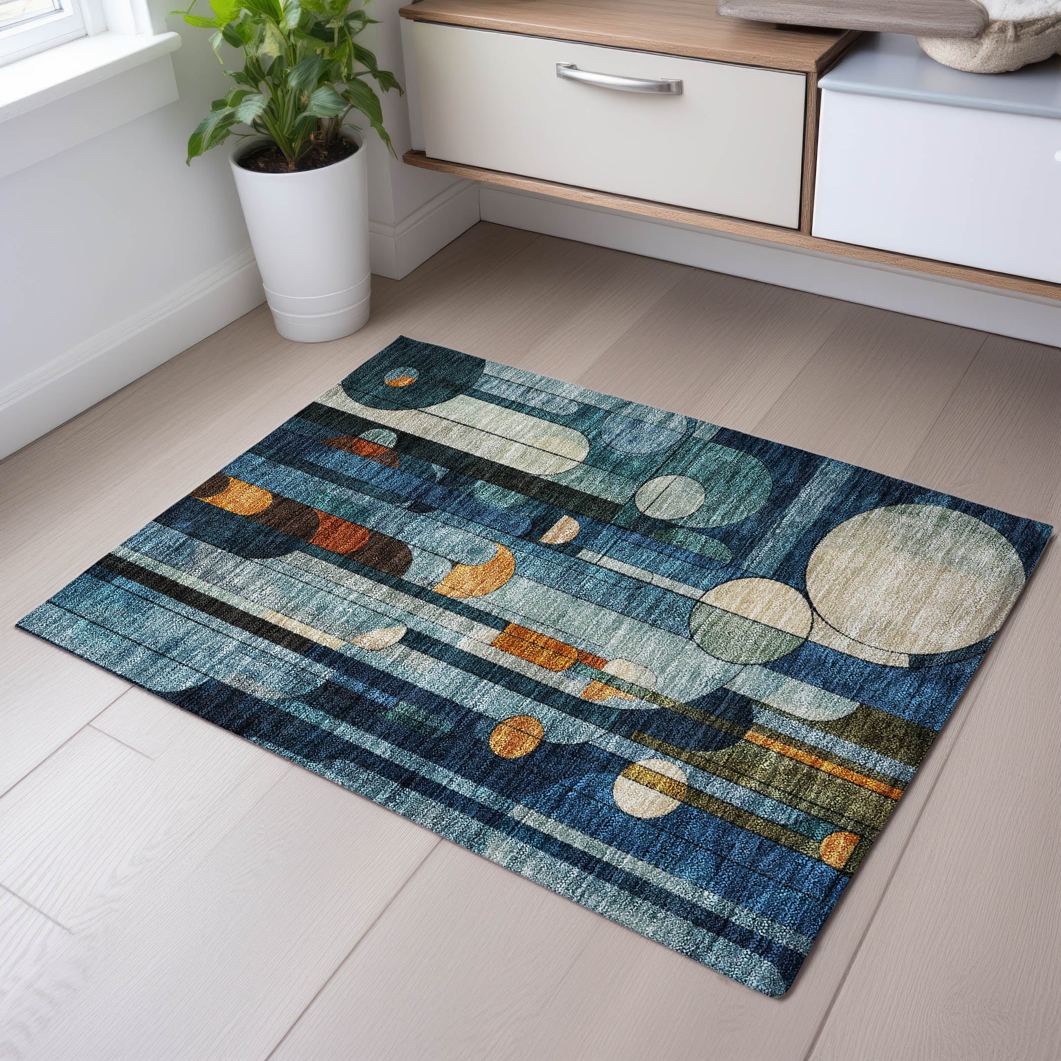 Queenstown Machine Washable Transitional Blue Rug 1'8" x 2'6" #shape_Rectangle