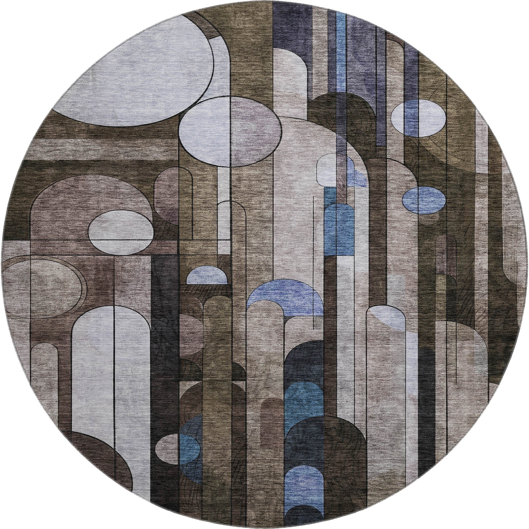 Queenstown Machine Washable Transitional Brown Rug 8' x 8' #shape_Round