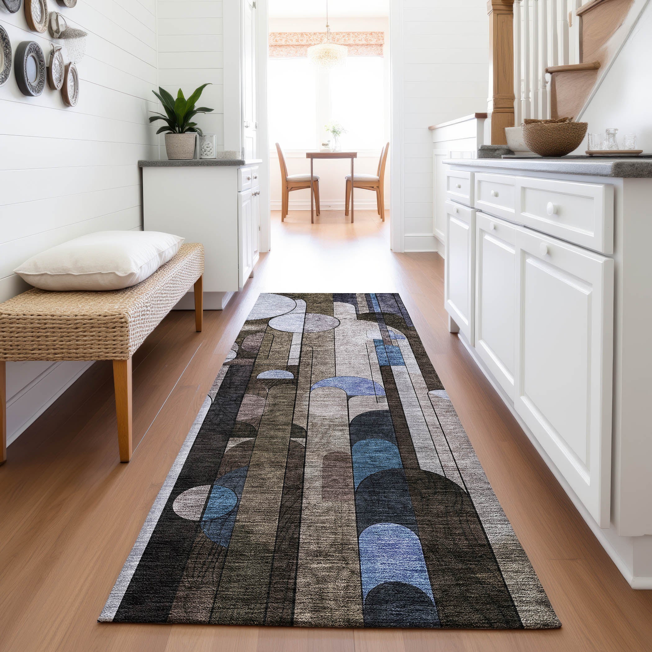 Queenstown Machine Washable Transitional Brown Rug 2'3" x 7'6" #shape_Runner