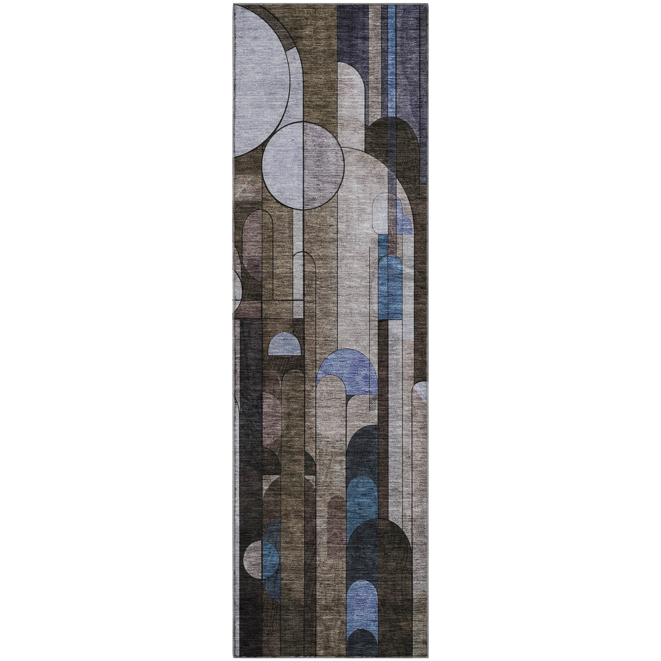 Queenstown Machine Washable Transitional Brown Rug 2'3" x 7'6" #shape_Runner