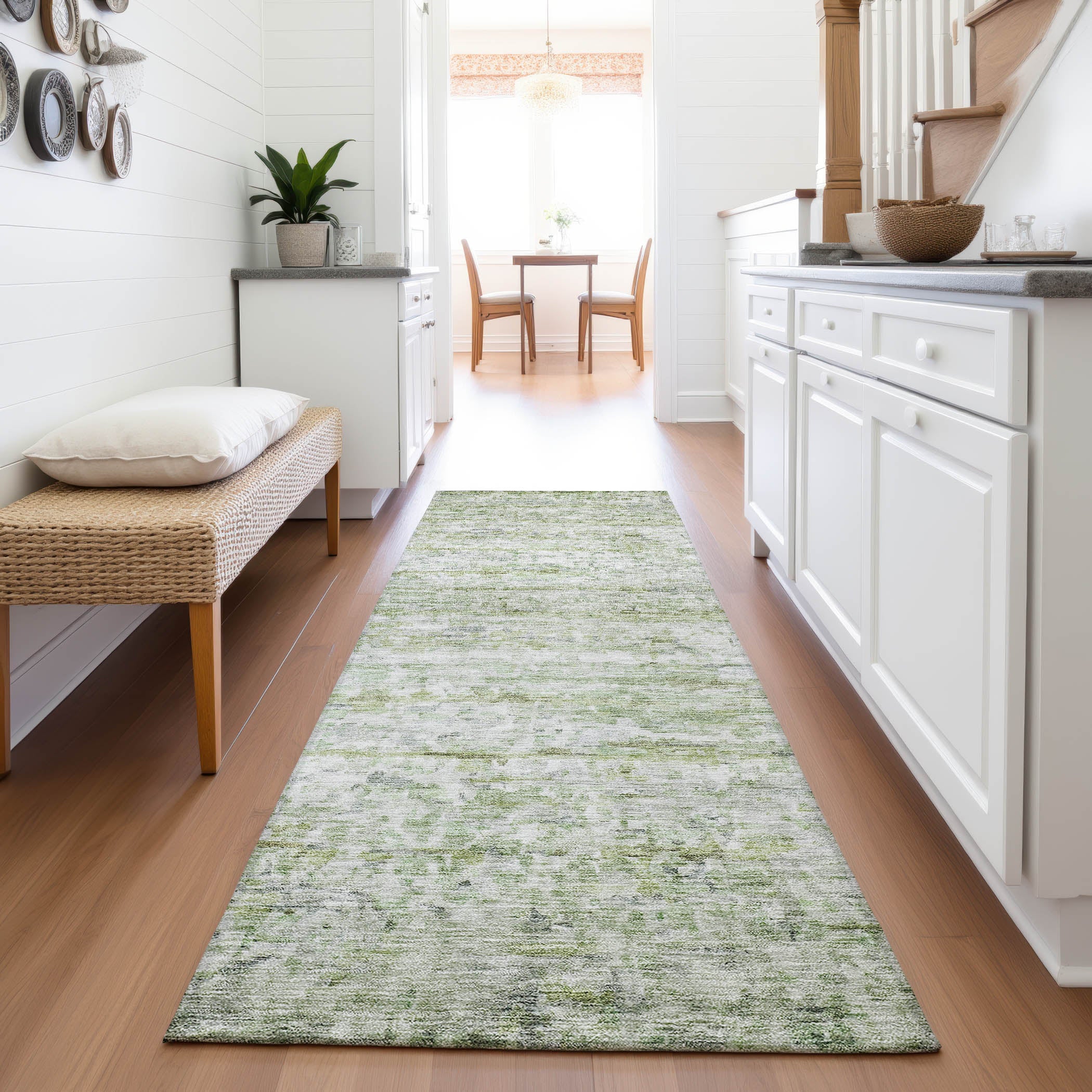 Hoi An Machine Washable Transitional Aloe Green Rug 2'3" x 7'6" #shape_Runner