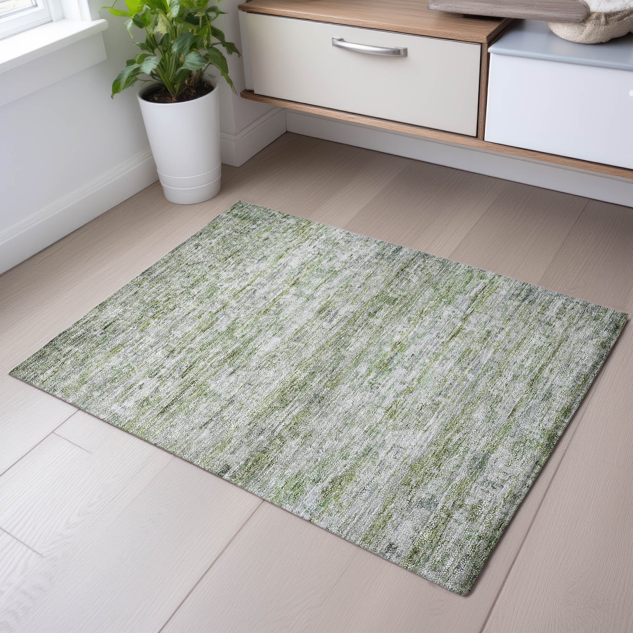 Hoi An Machine Washable Transitional Aloe Green Rug 1'8" x 2'6" #shape_Rectangle