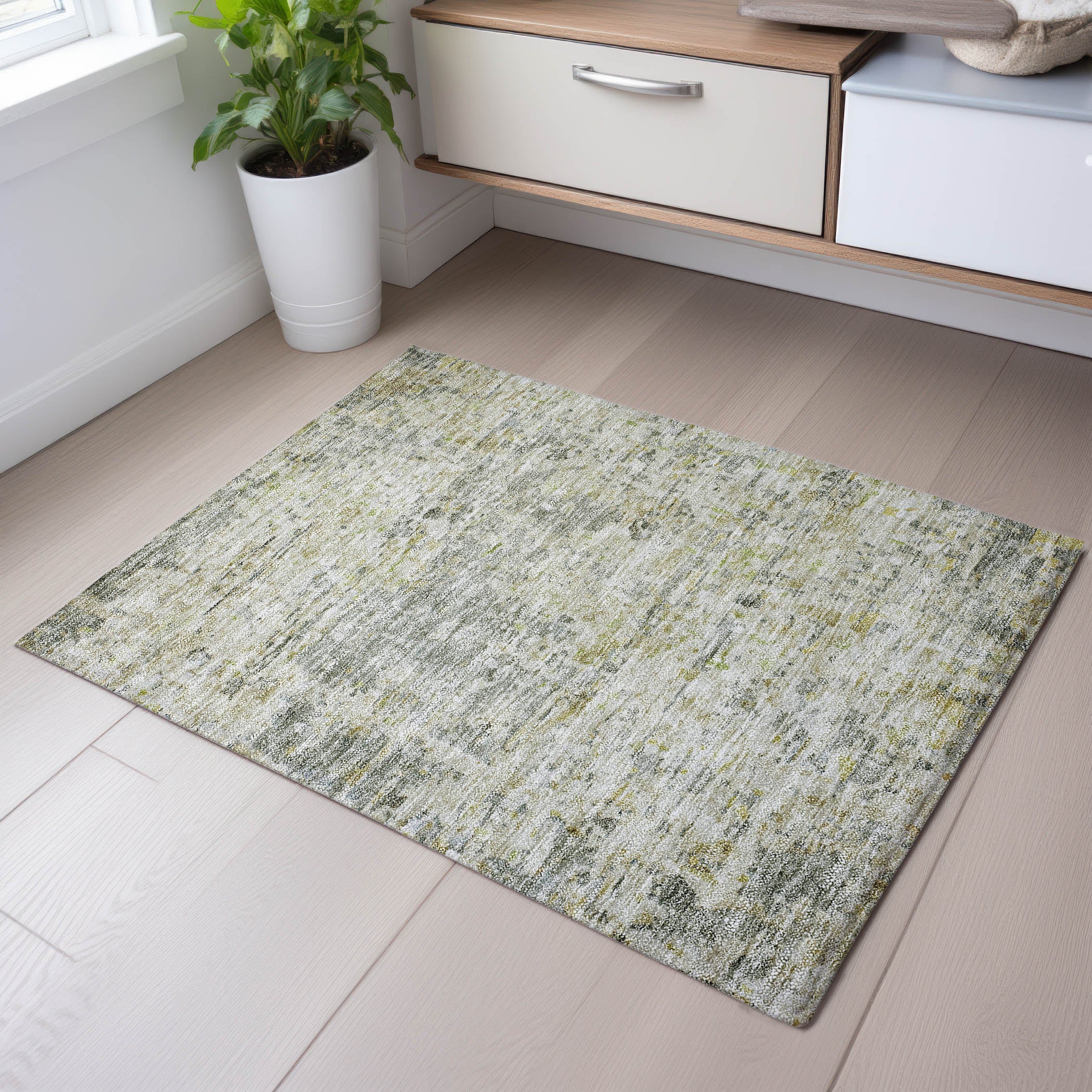 Montevideo Machine Washable Transitional Sage Green Rug 1'8" x 2'6" #shape_Rectangle