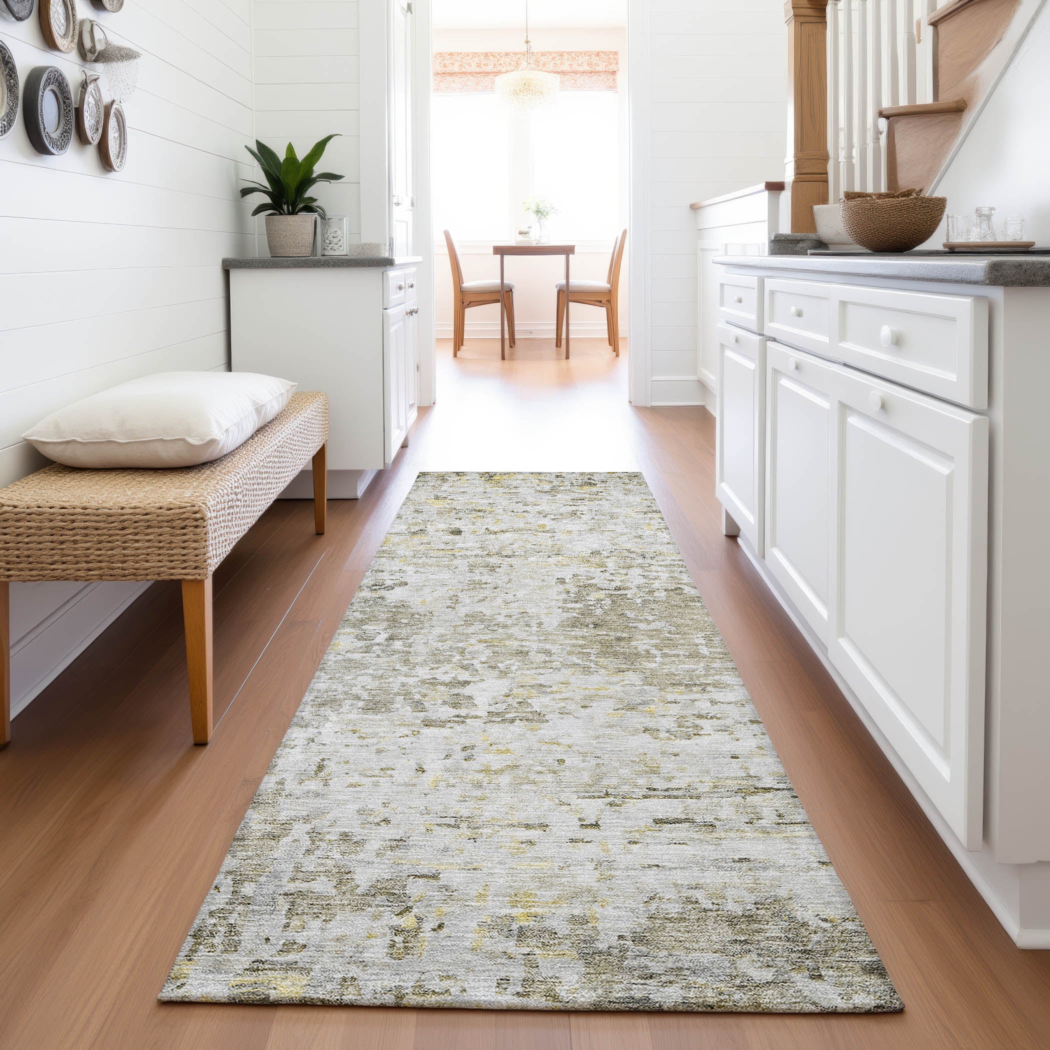 Montevideo Machine Washable Transitional Taupe Brown Rug 2'3" x 7'6" #shape_Runner