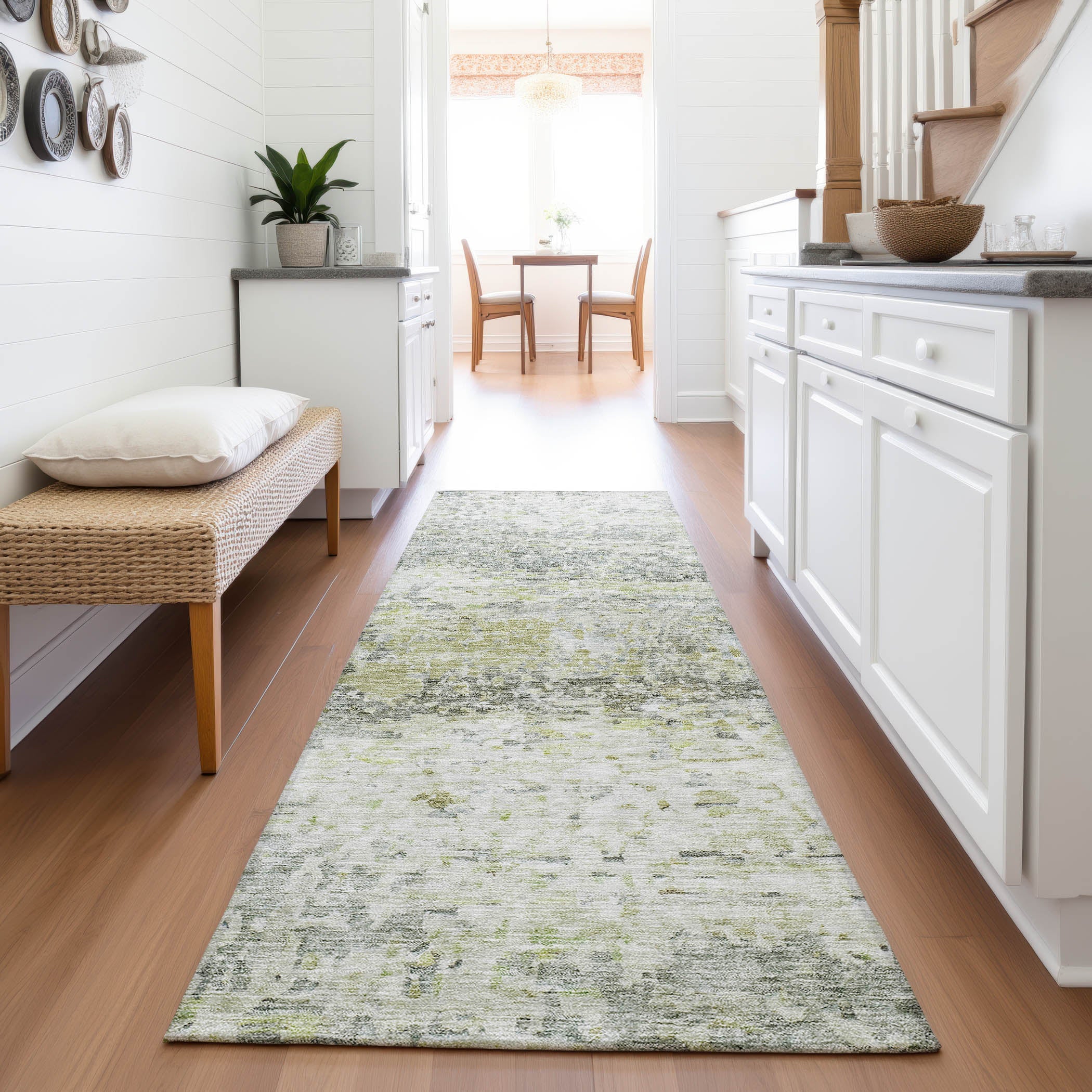 Ghent Machine Washable Transitional Aloe Green Rug 2'3" x 7'6" #shape_Runner