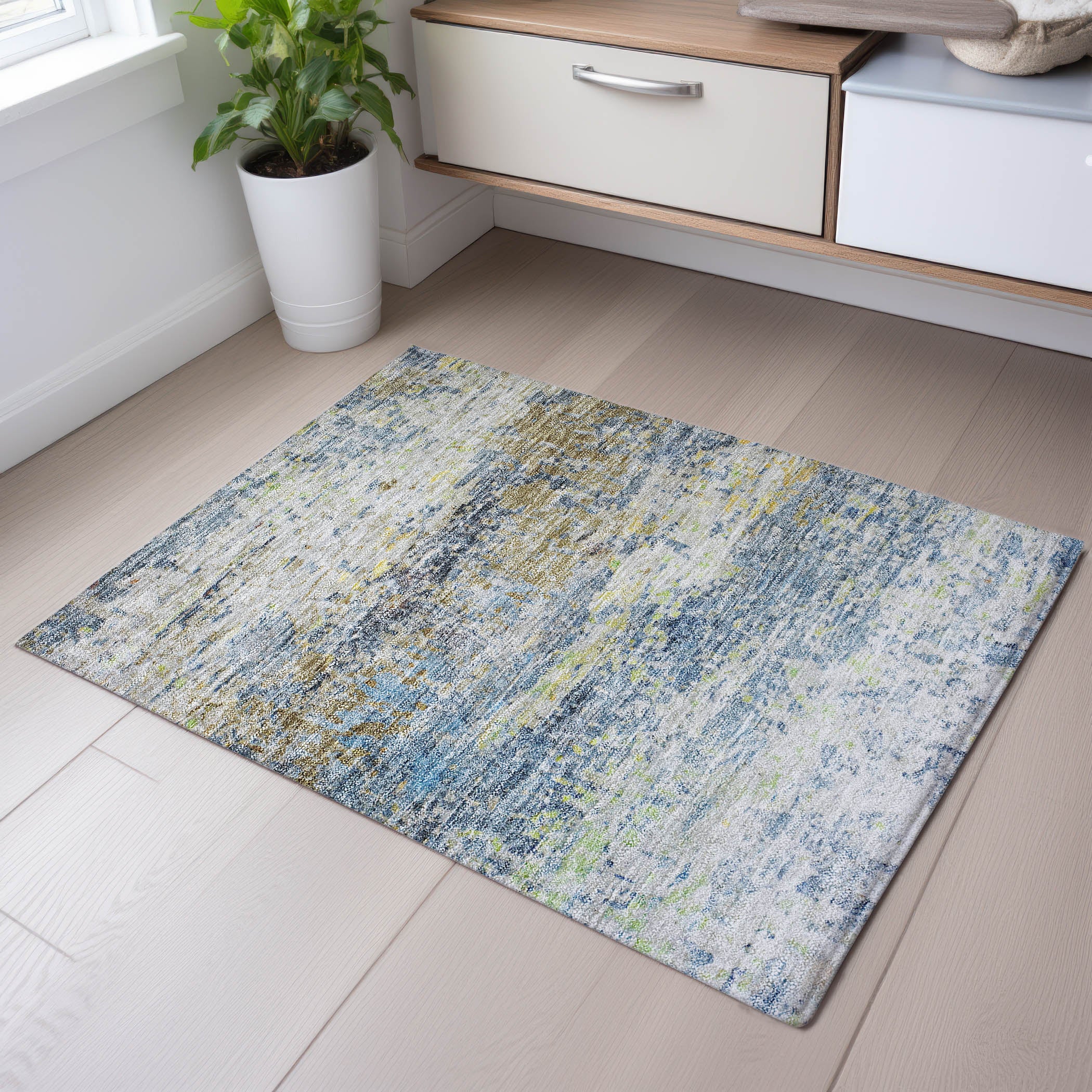 Ghent Machine Washable Transitional Blue Rug 1'8" x 2'6" #shape_Rectangle