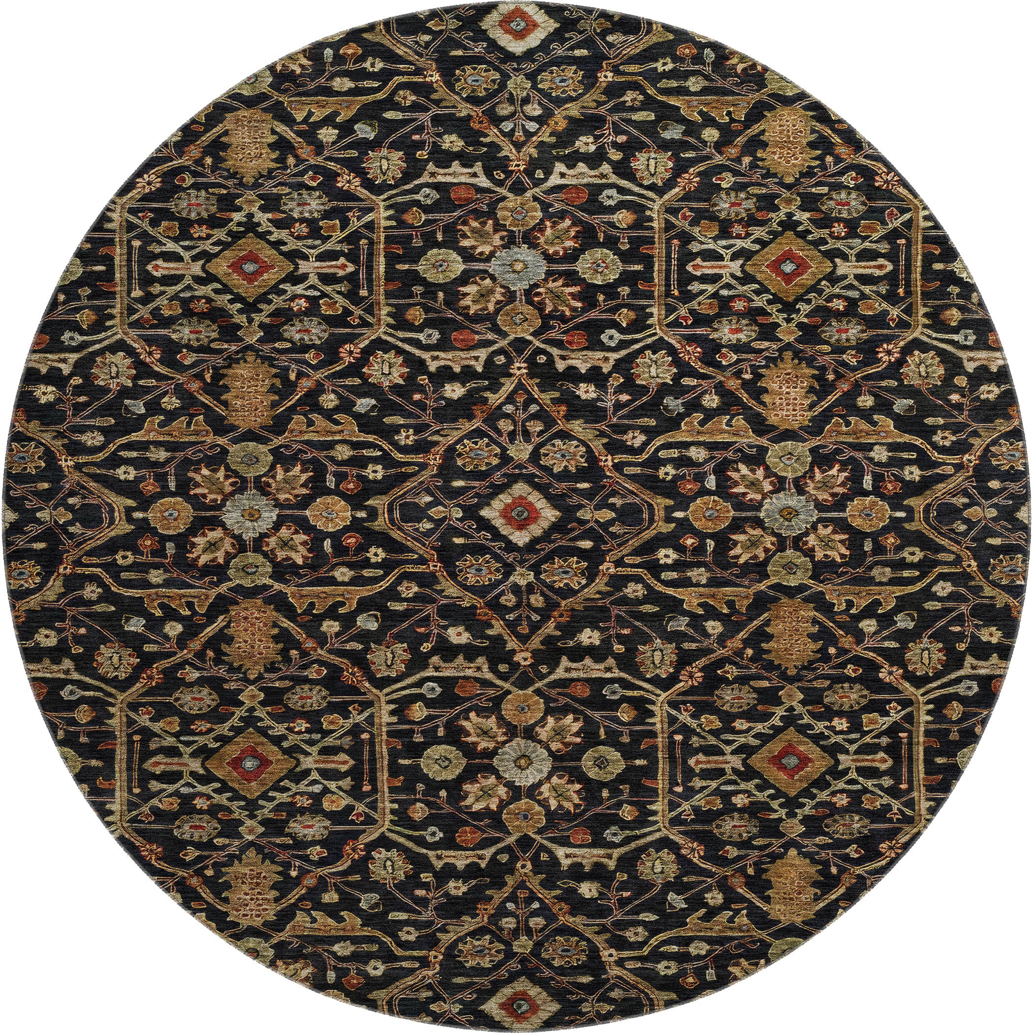 Sarajevo Machine Washable Transitional Black Rug 8' x 8' #shape_Round