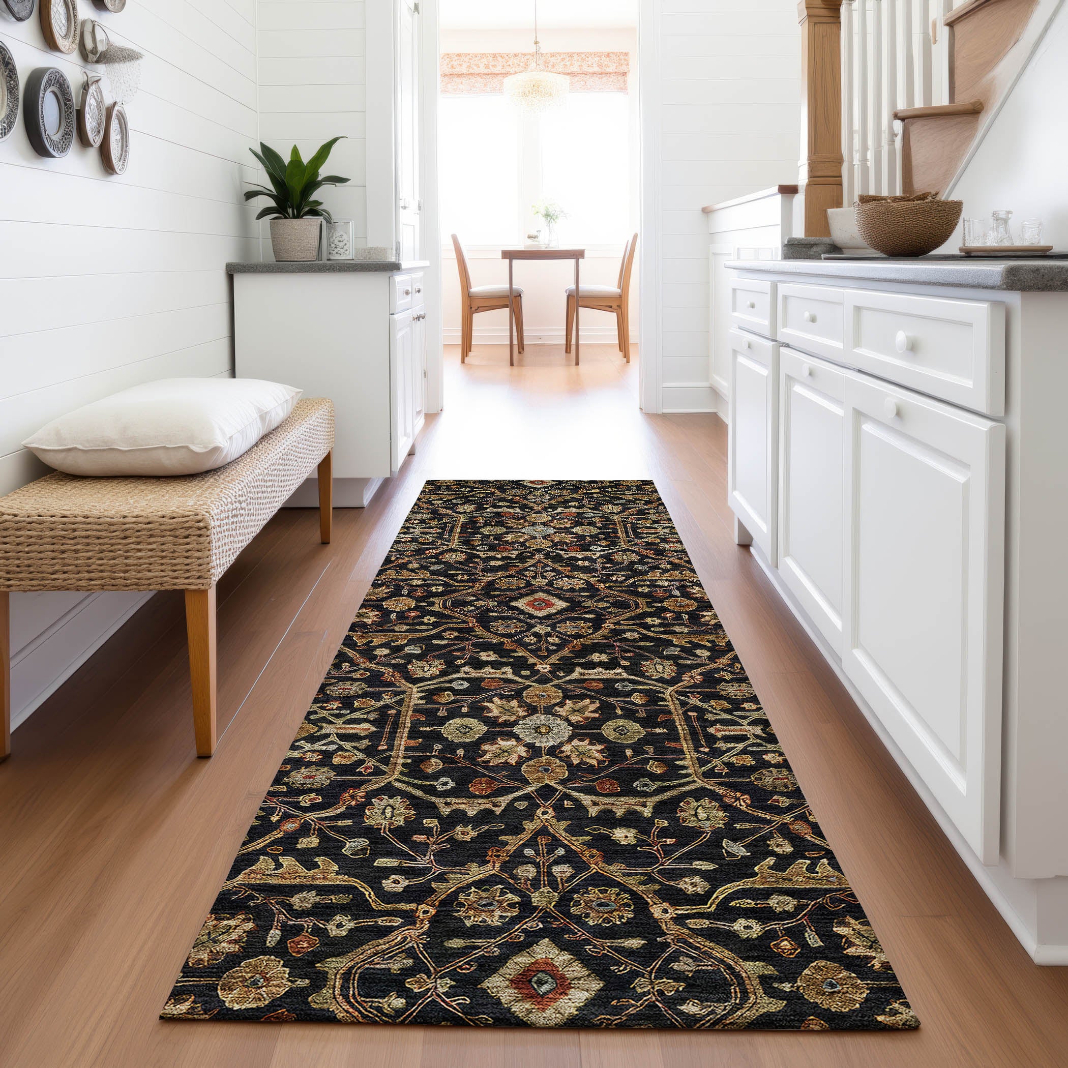Sarajevo Machine Washable Transitional Black Rug 2'3" x 7'6" #shape_Runner