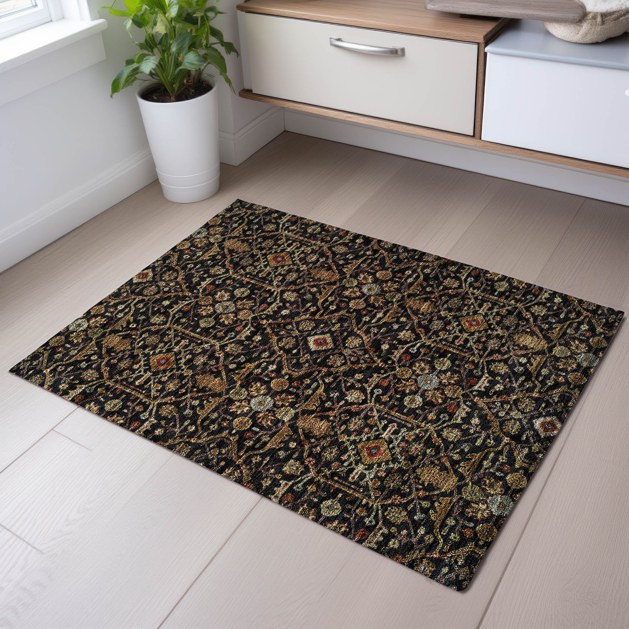 Sarajevo Machine Washable Transitional Black Rug 1'8" x 2'6" #shape_Rectangle