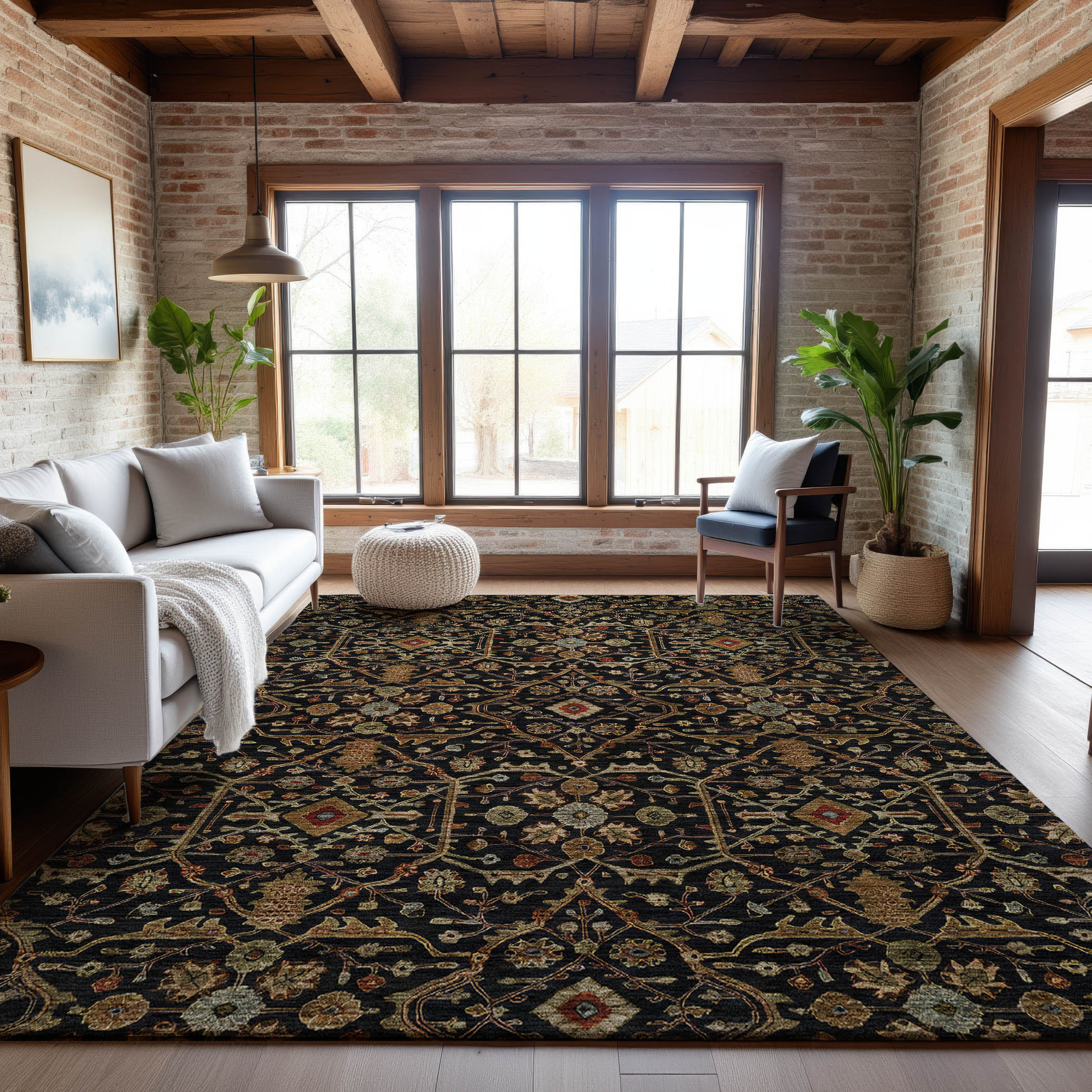 Sarajevo Machine Washable Transitional Black Rug 2'6" x 3'10" #shape_Rectangle