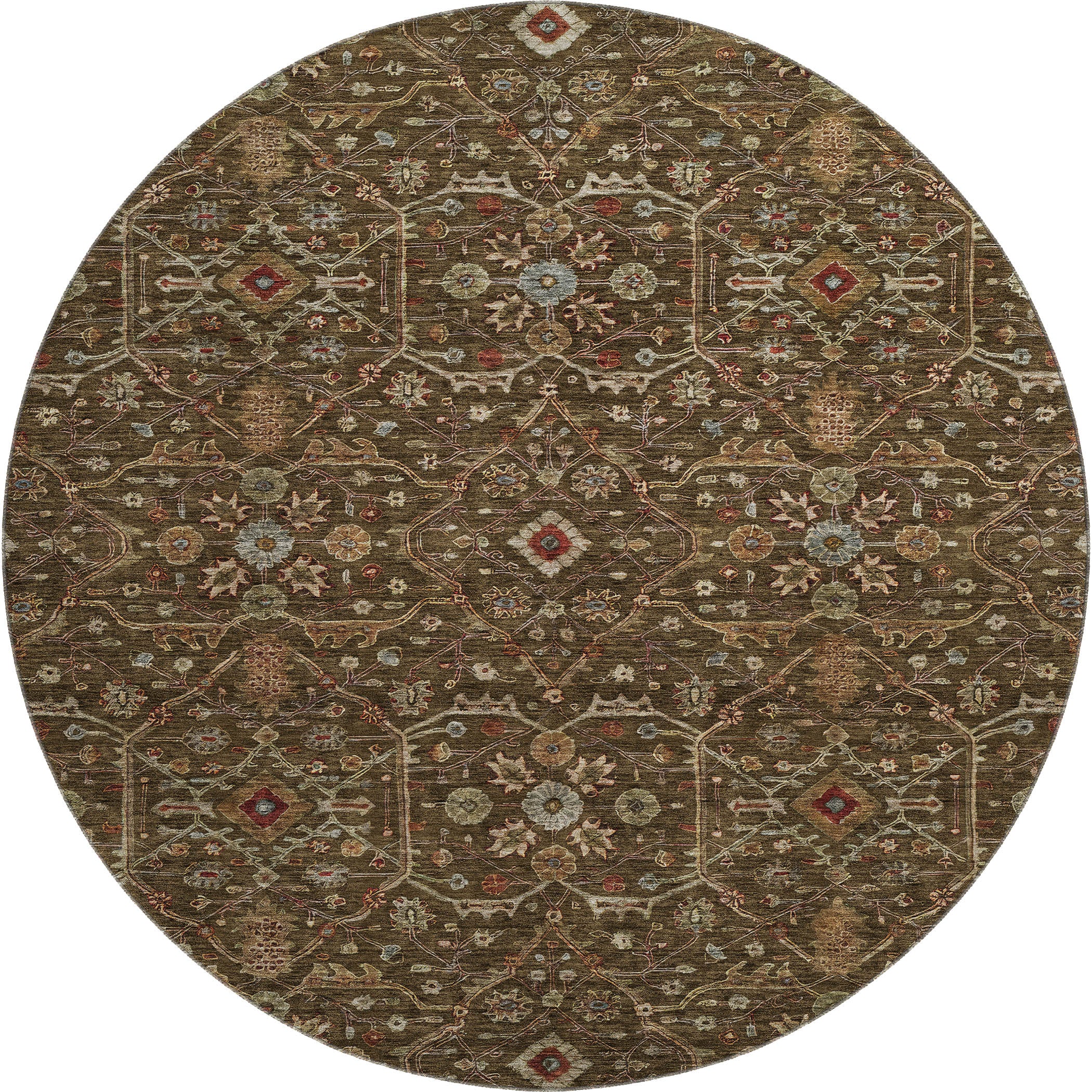 Sarajevo Machine Washable Transitional Chocolate Brown Rug 8' x 8' #shape_Round