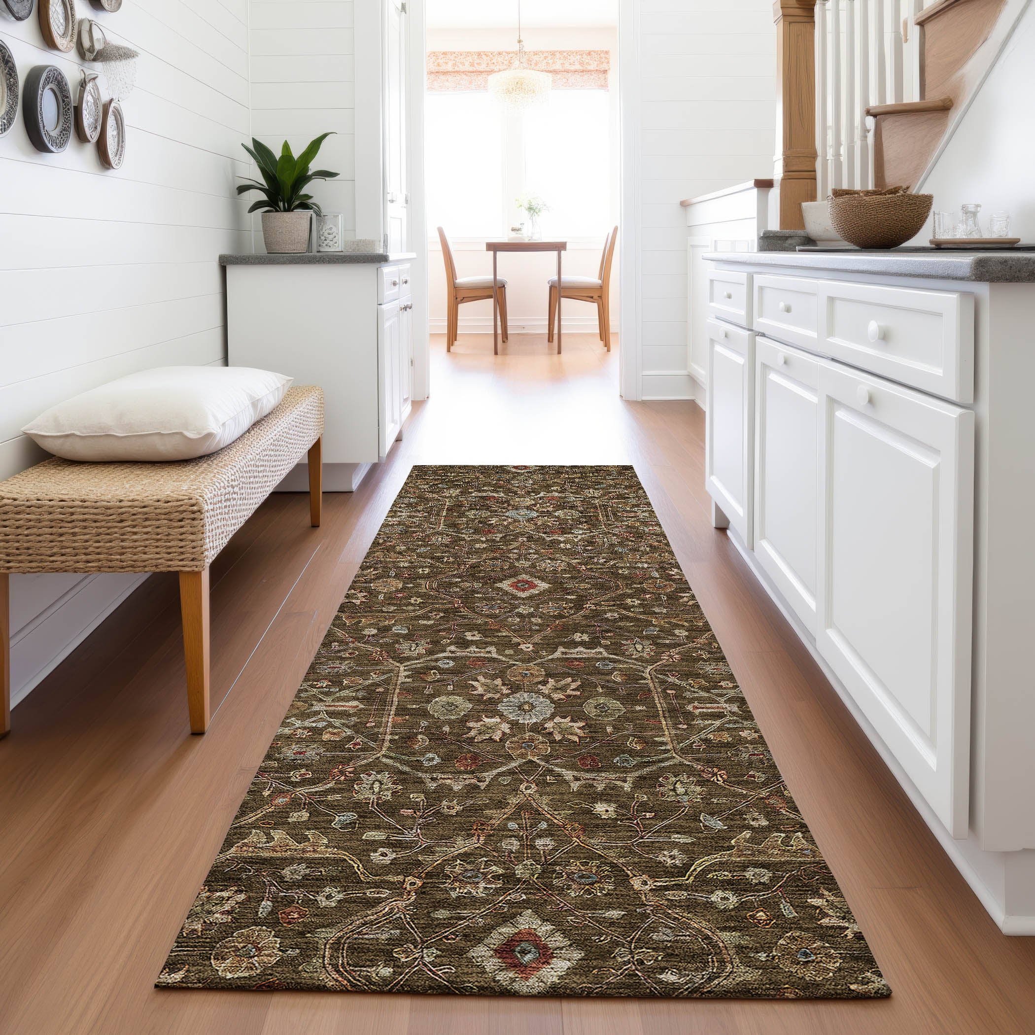 Sarajevo Machine Washable Transitional Chocolate Brown Rug 2'3" x 7'6" #shape_Runner