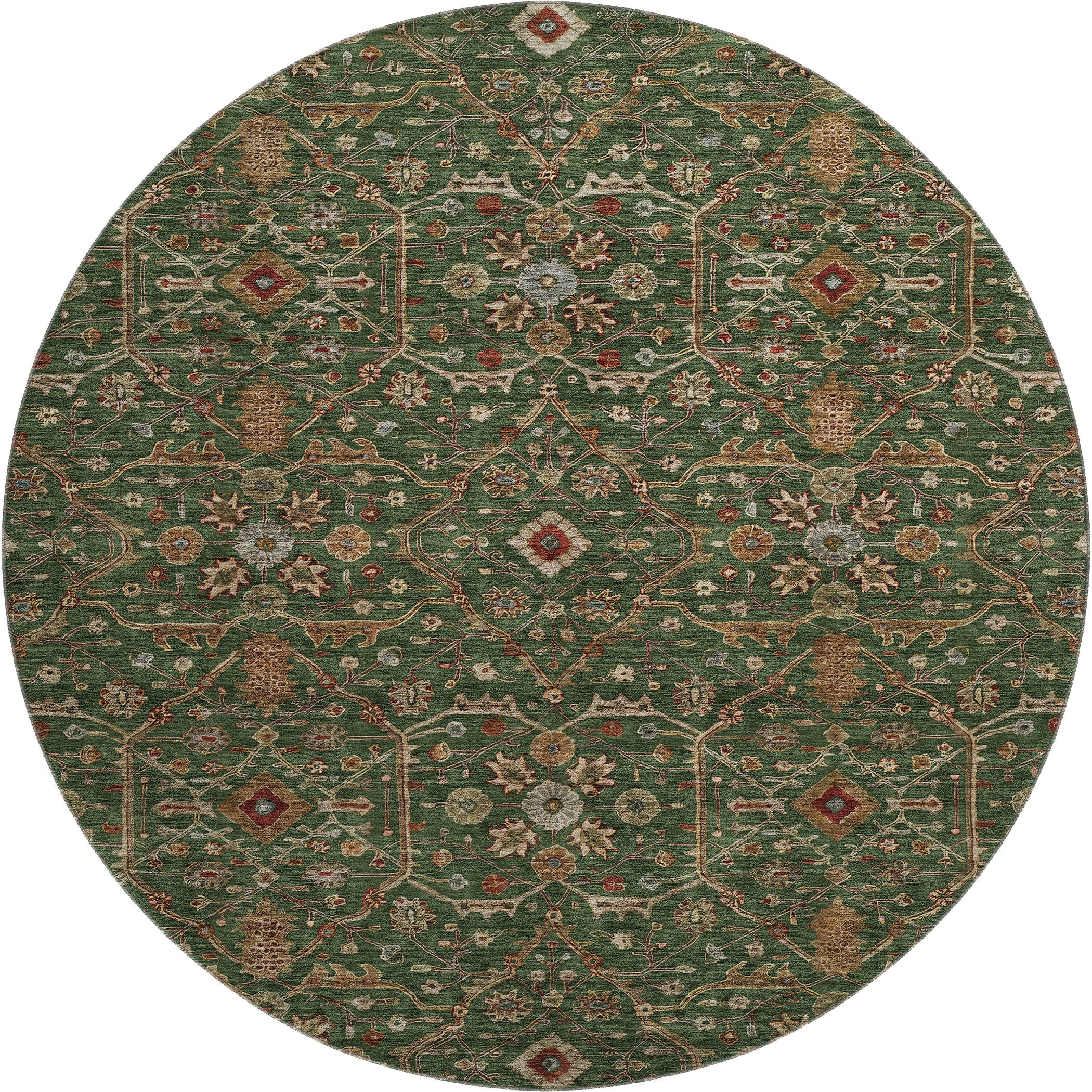 Sarajevo Machine Washable Transitional Emerald Green Rug 8' x 8' #shape_Round